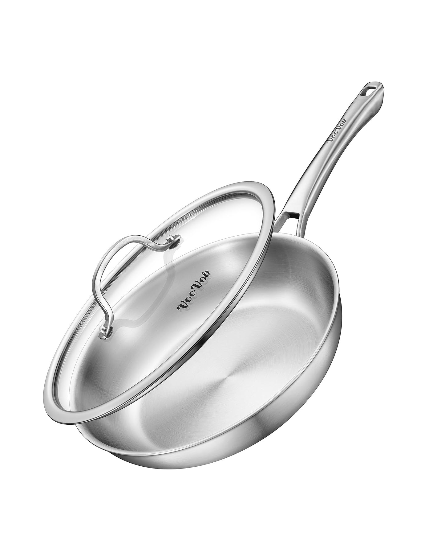Stainless Steel Pan with Lid, 12-Inch Tri-Ply Chef's Pans, Dishwasher & Oven Safe Cookware, Ceramic and Gas Cooktops, No Chemical Coating, PFOA&PTFE Free Skillets, Compatible with All Cooktops