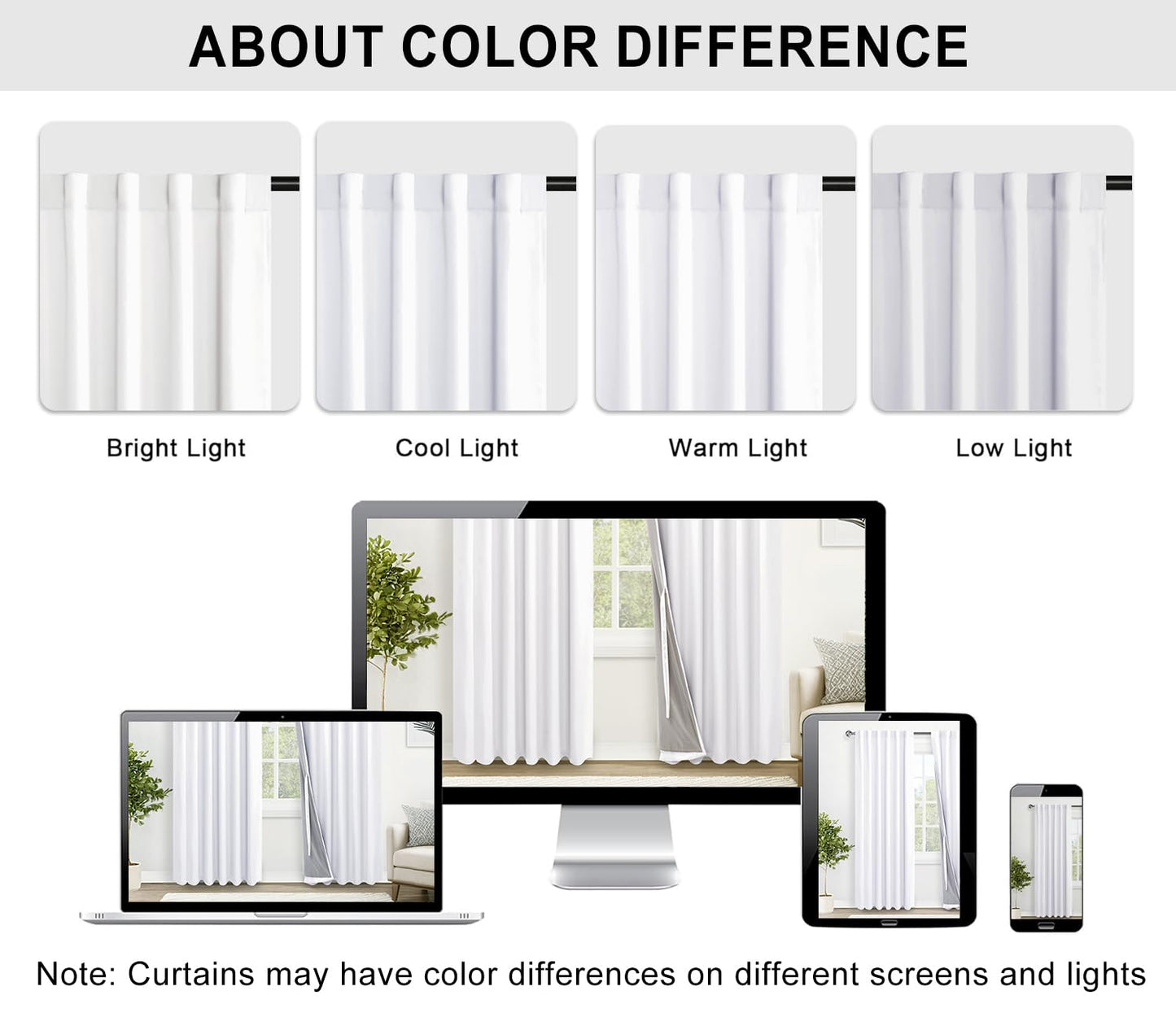 XWZO 100% Blackout Curtains 2 Panels - Room Darkening Thermal Insulating Back Tab & Rod Pocket Bedroom Curtains with Tiebacks for Nursery Rideaux, White, W52 x L84