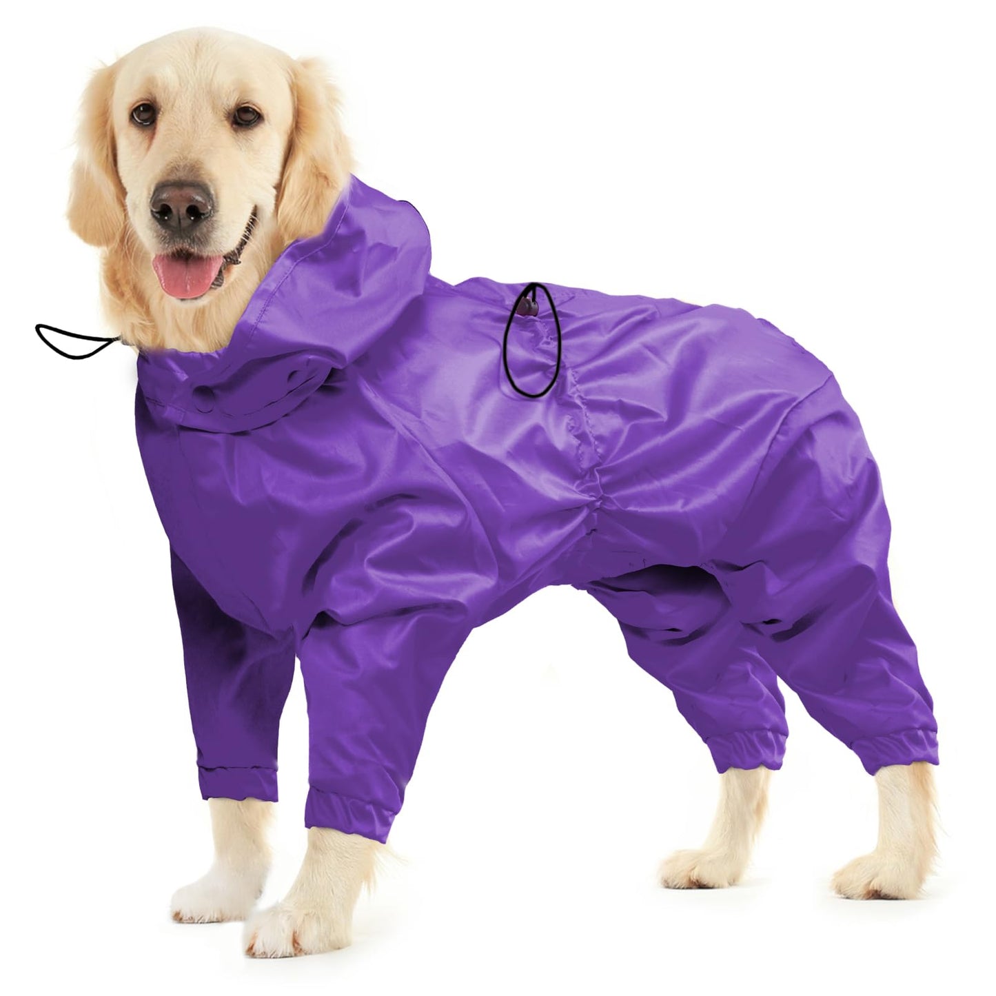 BRKURLEG Dog Raincoat Reflective Pet Poncho for Large Dogs Boy Girl, Pet Waterproof Rainproof Jacket with Leash Hole, 4 Legs Dog Rain Jacket, Lightweight Waterproof Jackets, Purple XXXL