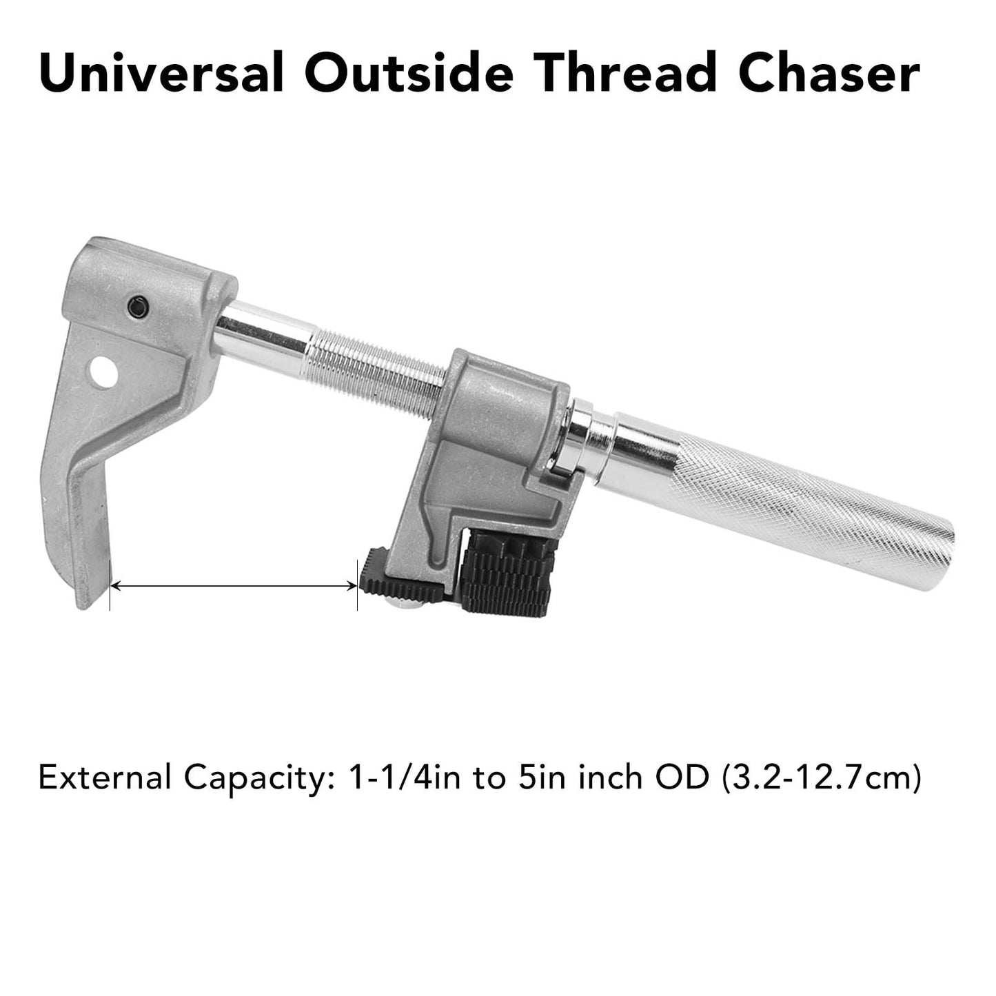 OTC 7402 and 202817 Universal Outside Thread Chaser Repair Tool for 1-1/4in to 5in O. D. External Thread Repair Tool for Wheel, RV, ATV, Truck, Aluminum Silver