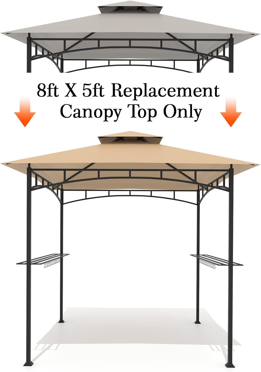 Grill Gazebo Replacement Canopy Top - Karjjini 5x8 Outdoor BBQ Gazebo Canopy Roof, Waterproof Double Tiered Shelter Cover Fit for Model L-GG001PST-F