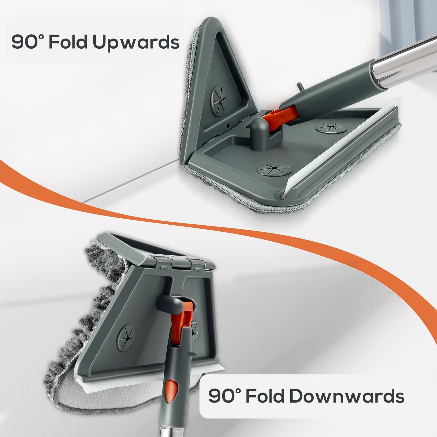 Feeloco Baseboard Cleaner Tool with Handle,360°Rotating Wall Cleaner Mop,180° Folding Ceiling Tool Duster with Squeegee for Cleaning Baseboard,Wall,Ceiling,Window,Floor,8 Replacement Cleaning Pads