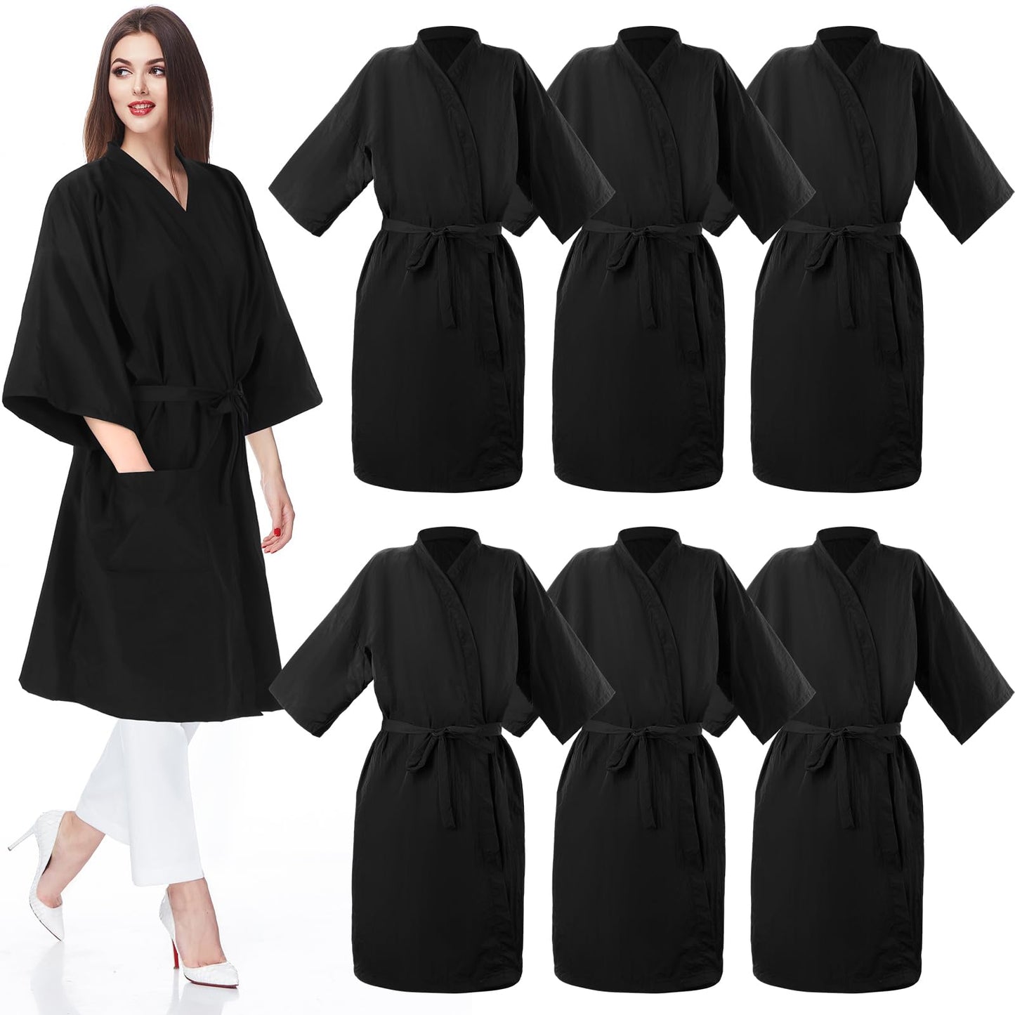 Toulite 6 Pieces Salon Robes Smock for Clients Haircut Cape Hair Salon Client Gown Cape for Women,40 Inches Long(Black Color)