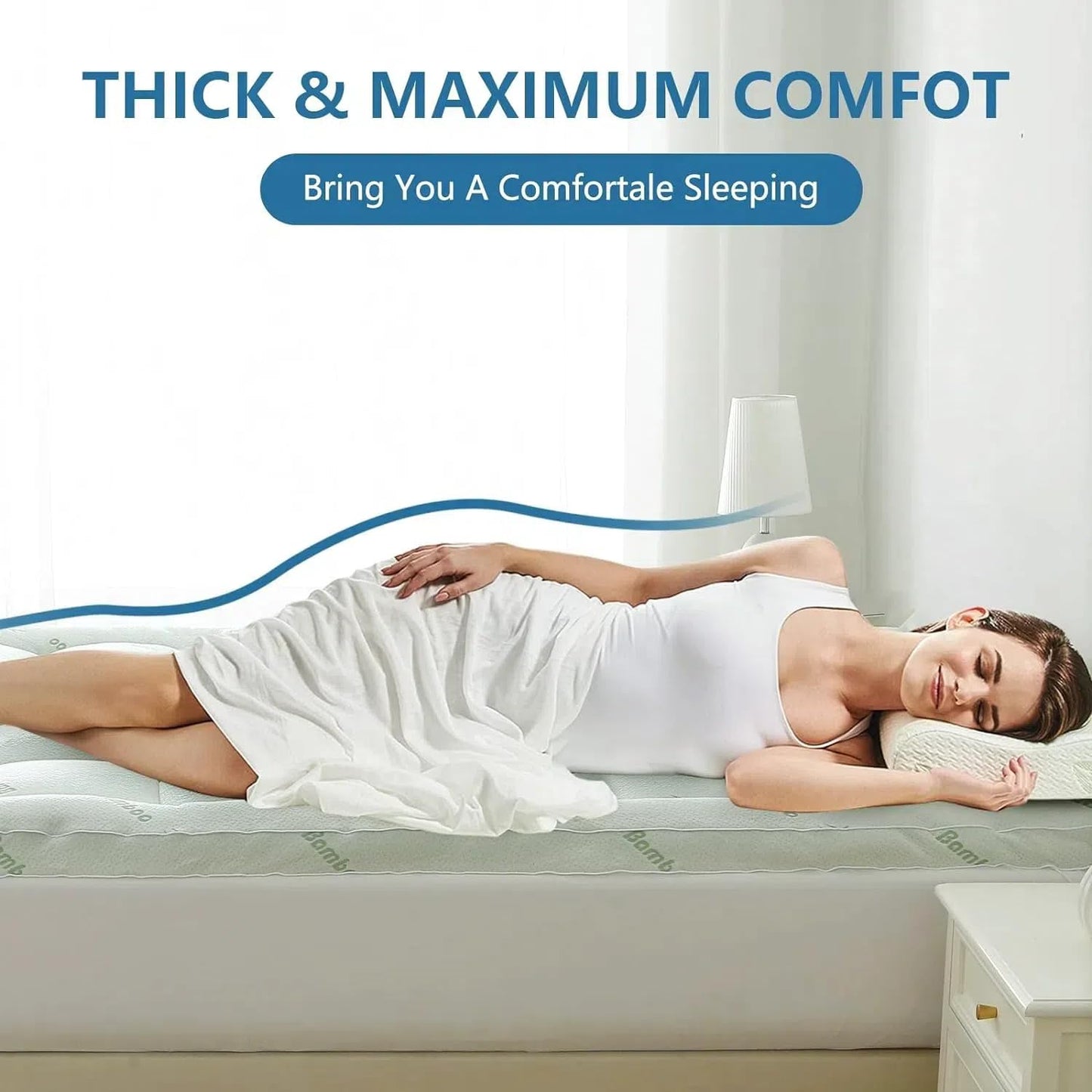 Bamboo Mattress Topper Full Size, Cooling Extra Thick Breathable Double Mattress pad with 8-21" Deep Pocket, Soft Quilted Fitted Mattress Cover with Down Alternative Fill, 54 x 75 Inch