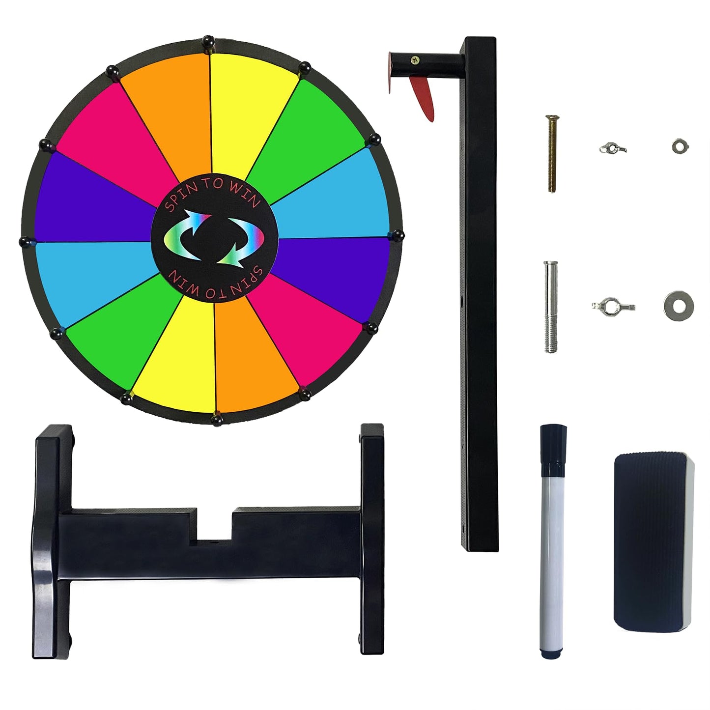 12 Inch Prize Wheel, 12 Slots Spinning Roulette Wheel Tabletop Wheel of Fortune with Dry Erase Markers and Eraser for Carnival, Trade Show