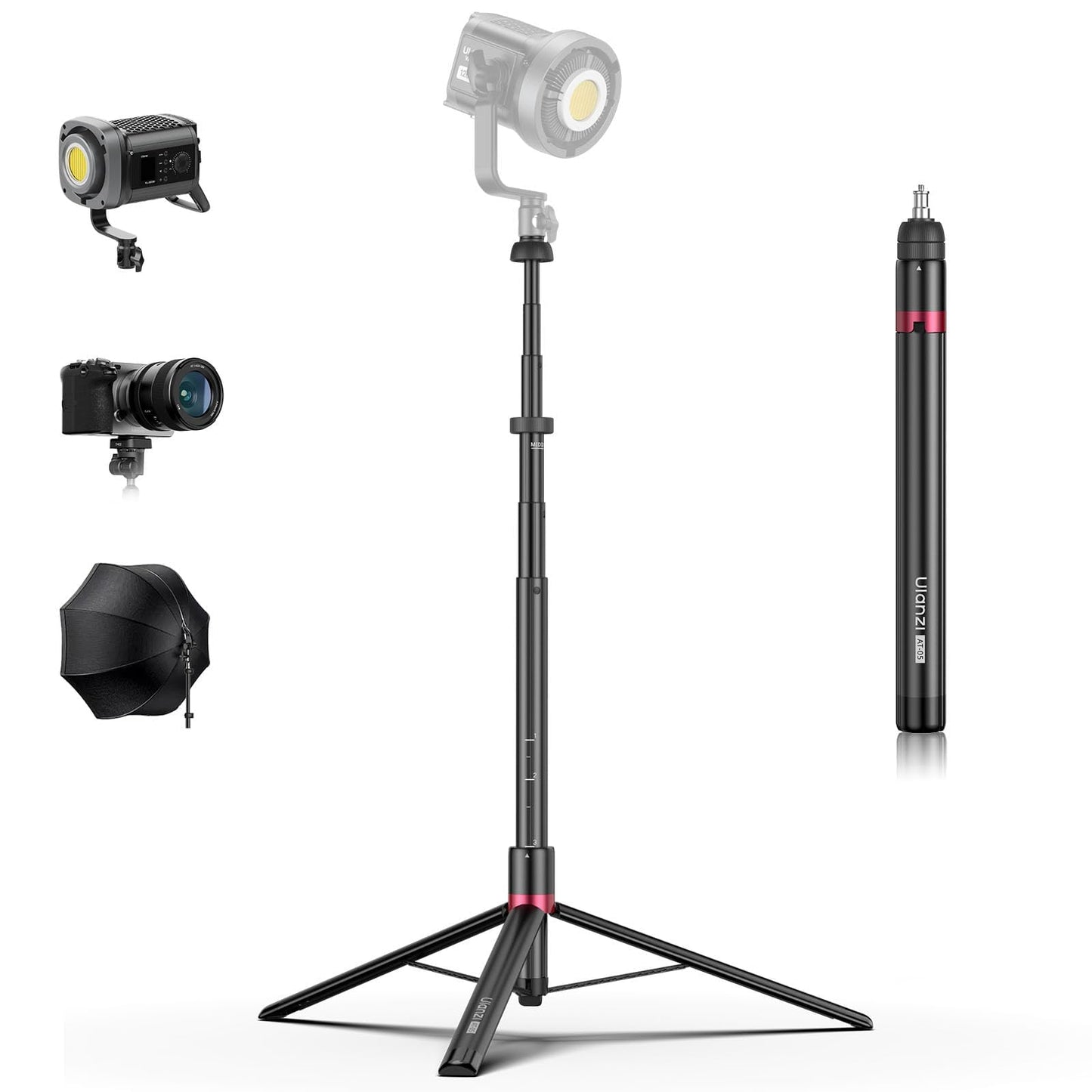 ULANZI 2M/78.74“ Light Stand Aluminum Alloy Up to 5KG Eccentric Tube Portable Heavy Duty Tripod Dual Locking Quick Release