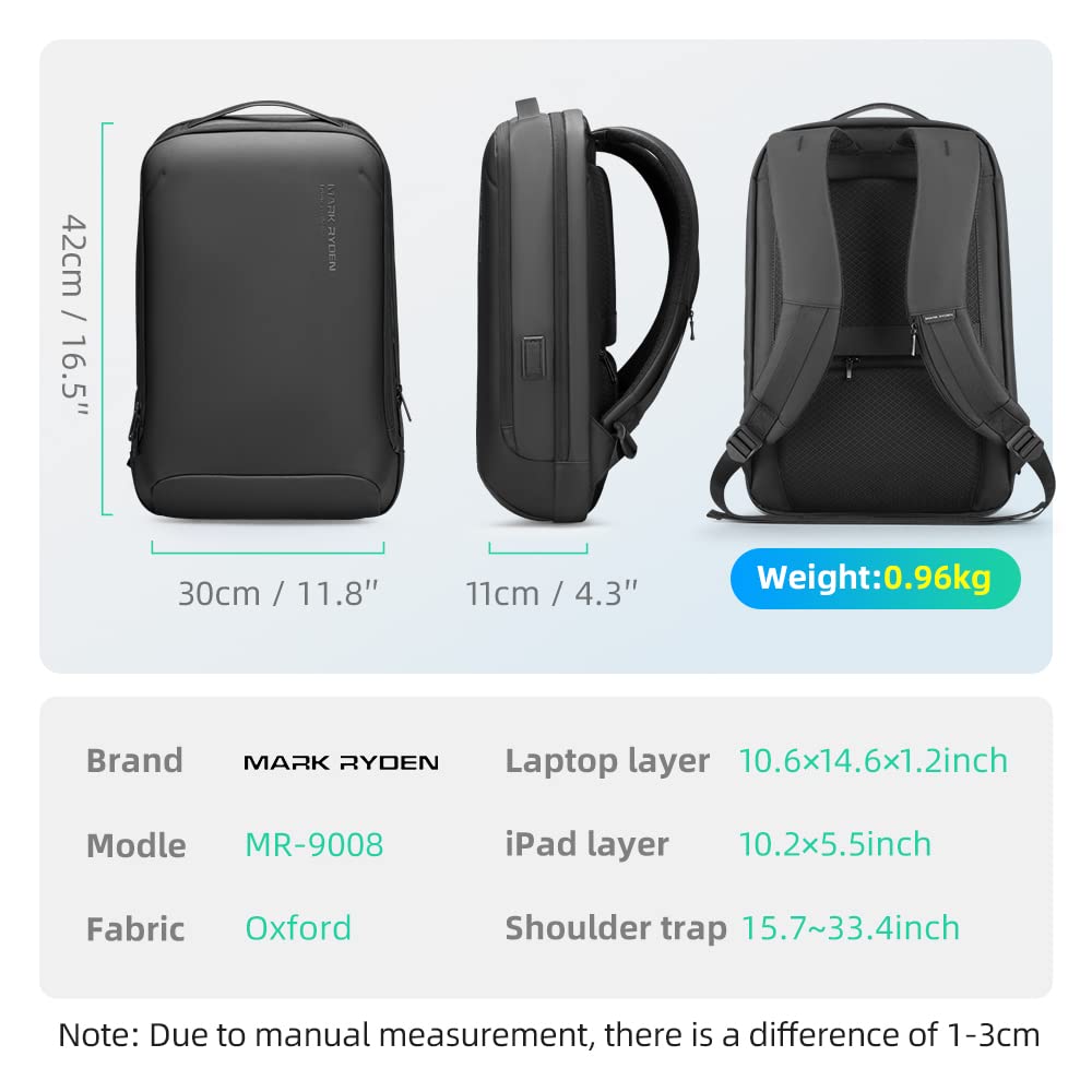 Markryden slim Laptop Backpack with USB Charging Port Water-Resistant School Travel Work Bag Fits 15.6 Inch Laptop