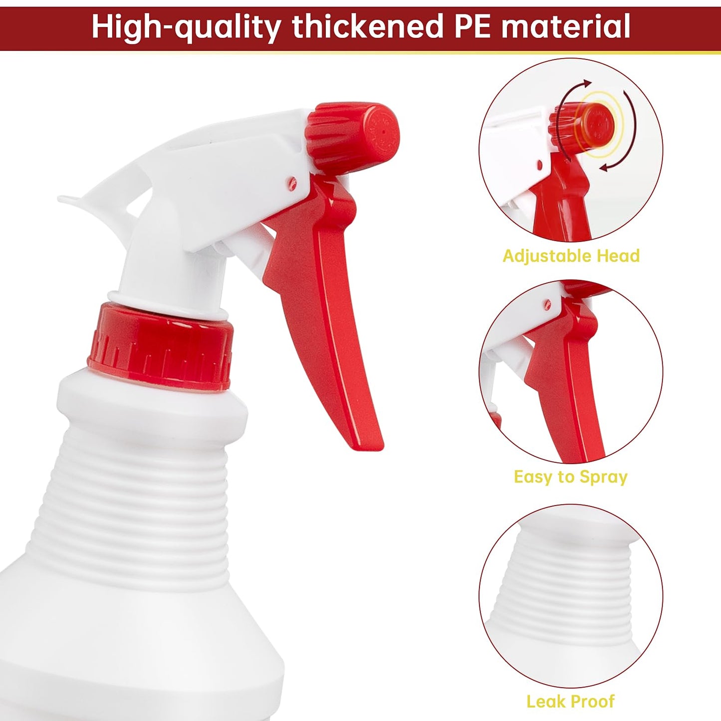 12 Pack Plastic Spray Bottles, 16 oz/ 500 ml Refillable Empty Spray Bottle, Leakproof Adjustable Nozzle Stream/Mist Sprayer Bottle for Gardening, Hair, Plant