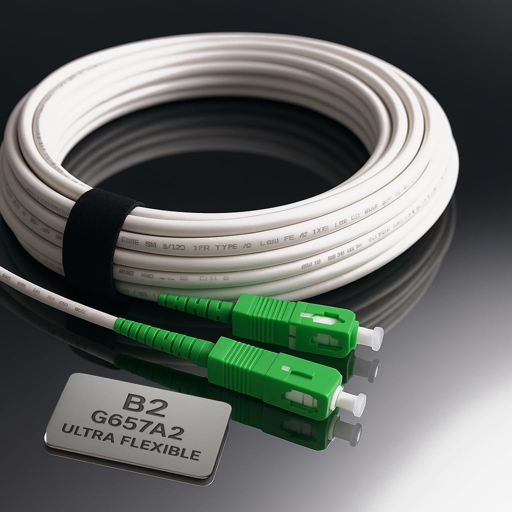 Elfcam® - 40m/131.23ft Fiber Optic Cable SCA to SCA Simplex Singlemode 9/125μm LSZH, Compatible with FTTH Cables, Rogers, Bell and Telus, White Color, 40 Meters