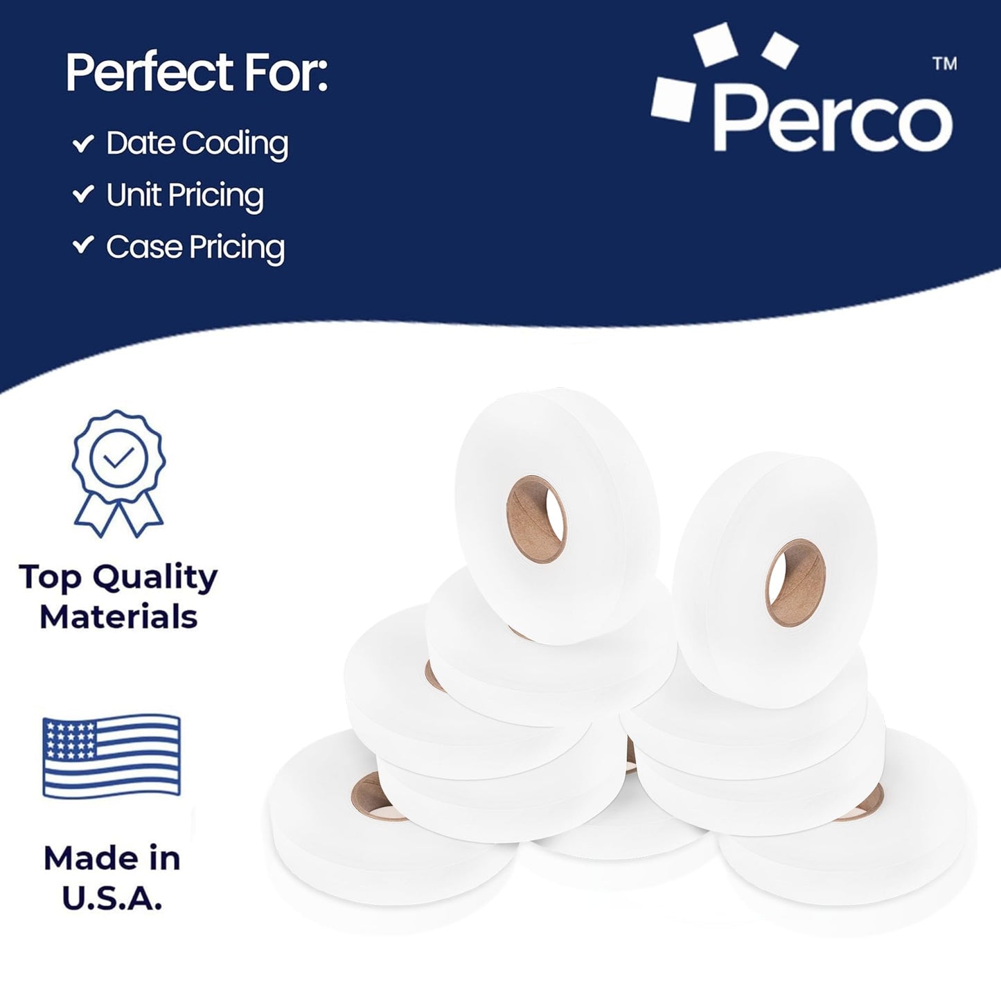 Perco White Pricing Labels for Monarch 1130 Price Gun - 1 Sleeve, 25,000 Blank Marking Labels - with Ink Roll Included