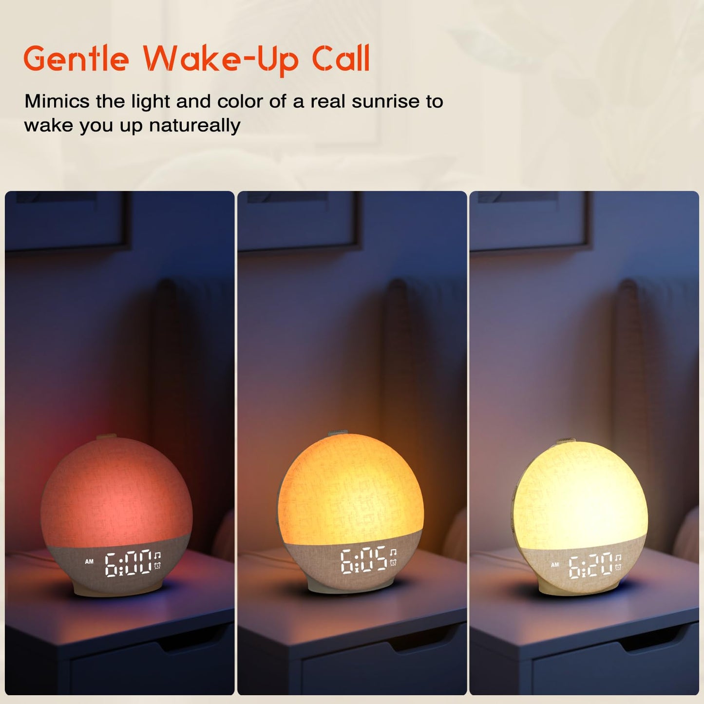 Sunrise Alarm Clock with Sunset Simulation, White Noise Machine, 30 Soothing Sounds, 12 Color Night Light, Dimmable Sunlight Wake Up Lamp, Digital Clock for Kids Heavy Sleepers Adults Teens Bedrooms