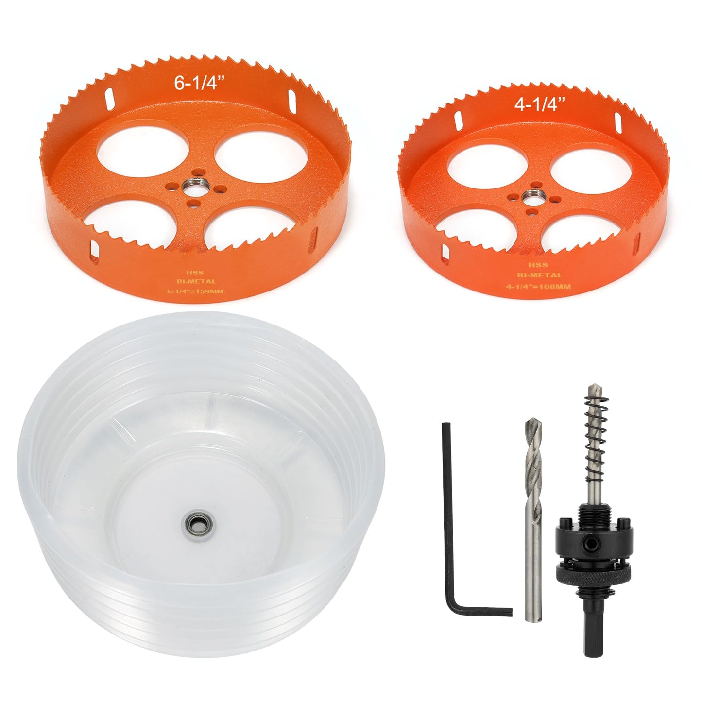 6 1/4 Inch & 4 1/4 Inch Hole Saw for Recessed Lights, 159mm & 108mm Hole Saw with Dust Bowl Catcher for 6 Inch Led Recessed Lighting 4 Inch, Bi-Metal Wood Drywall Hole Cutter