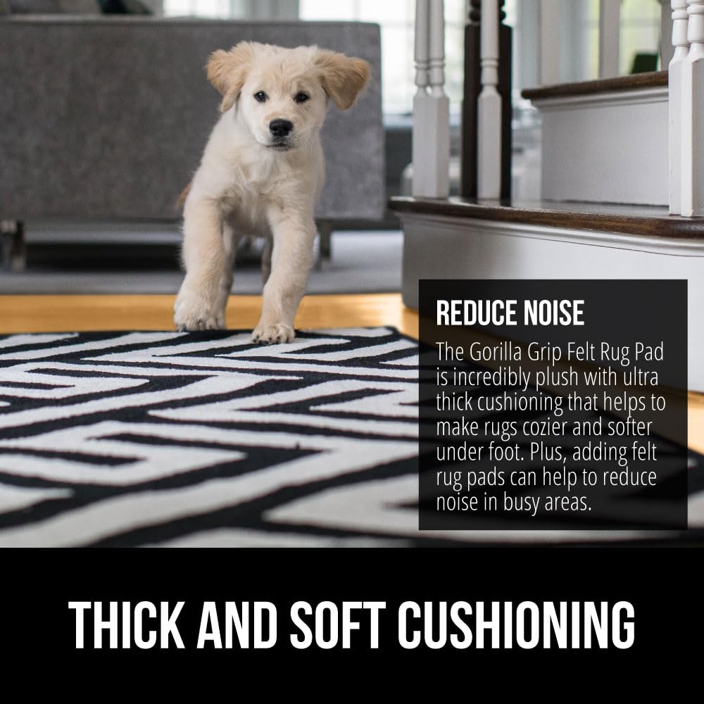 GORILLA GRIP Felt with Rubber Stay in Place Slip Resistant Rug Pad, 1/8 inch Thick, 4x6 FT Protective Padding Under Area Rugs, Cushioned Gripper Pads, Carpet Runners, Hardwood Floors Protection