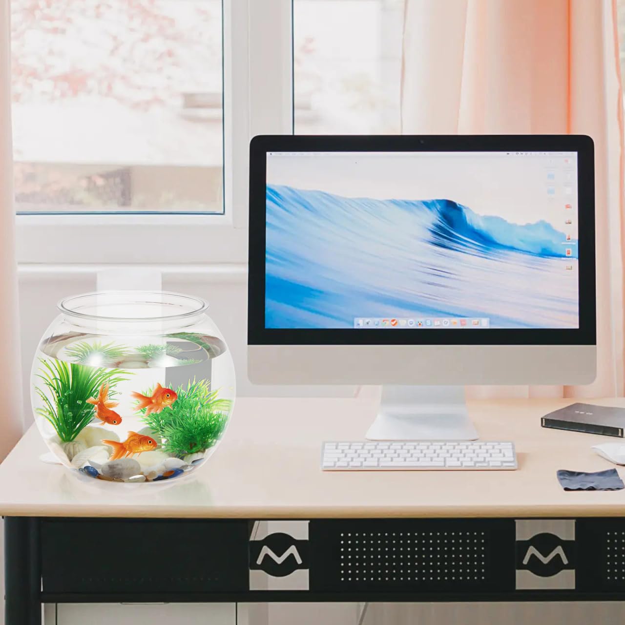 POPETPOP Plastic Fish Bowls Round Large Clear Plastic Fishbowl Vase Pot Goldfish Bowl for Wedding Party Event Christmas Holiday Home Decor 8.67 x 6.89 Inches