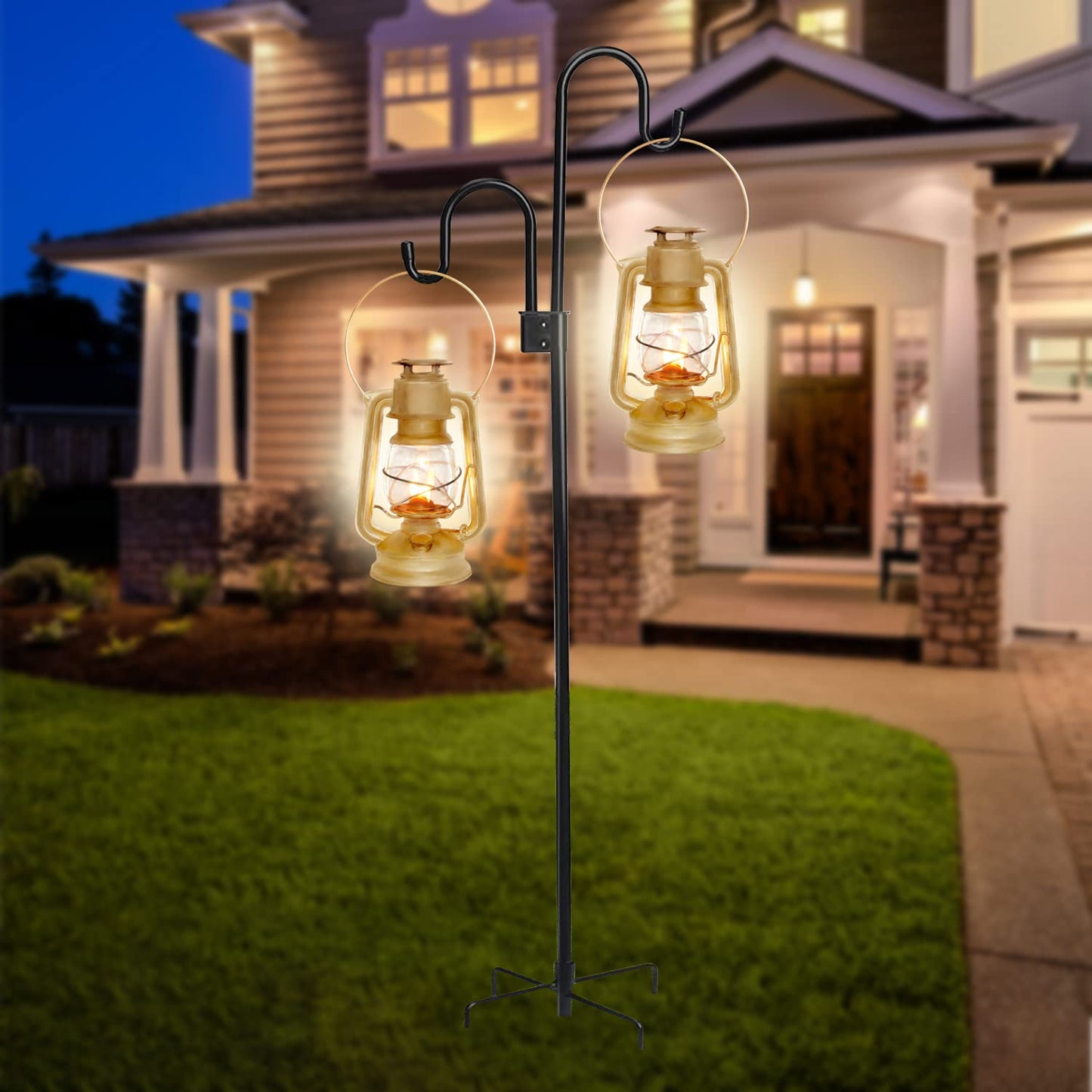 Double Shepherds Hooks for Outdoor Heavy Duty Bird Feeder Pole 76 Inch Plant Hangers with 5-Prong Base Adjustable Plans Stand for Bird Feeders,Weddings Deco,Wind Chime,Solar Lights Lantern