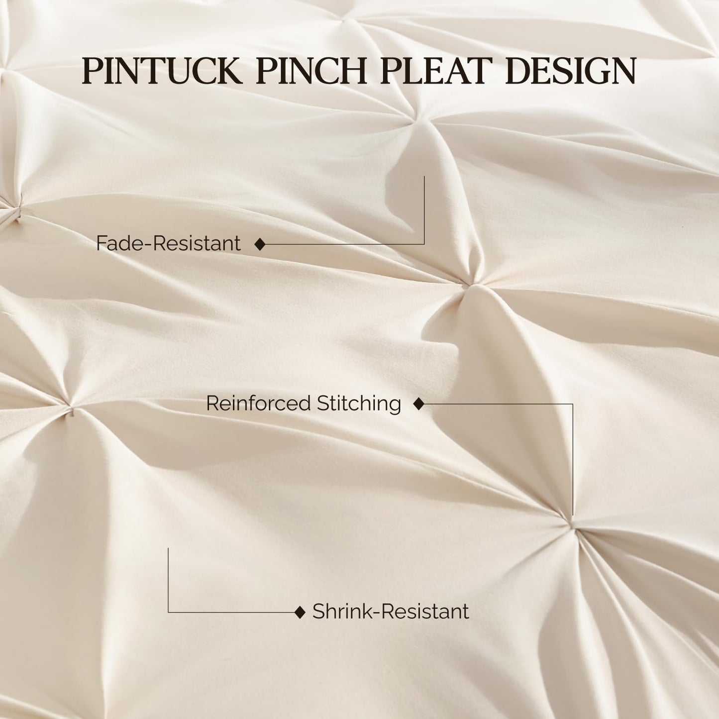 Andency Beige Comforter King (104x90Inch), 3 Pieces Pinch Pleat Lightweight Soft Comforter Set, All Season Pintuck Polyester Bedding Set