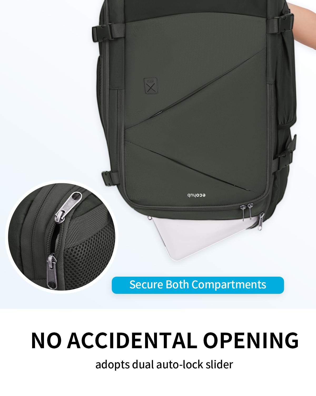 ECOHUB Travel Backpack for Men Women, Expandable Large Carry On Backpacks Essentials with Wet Pocket Cable Slot Water Resistant 12 Pockets 30L Travel Work Green