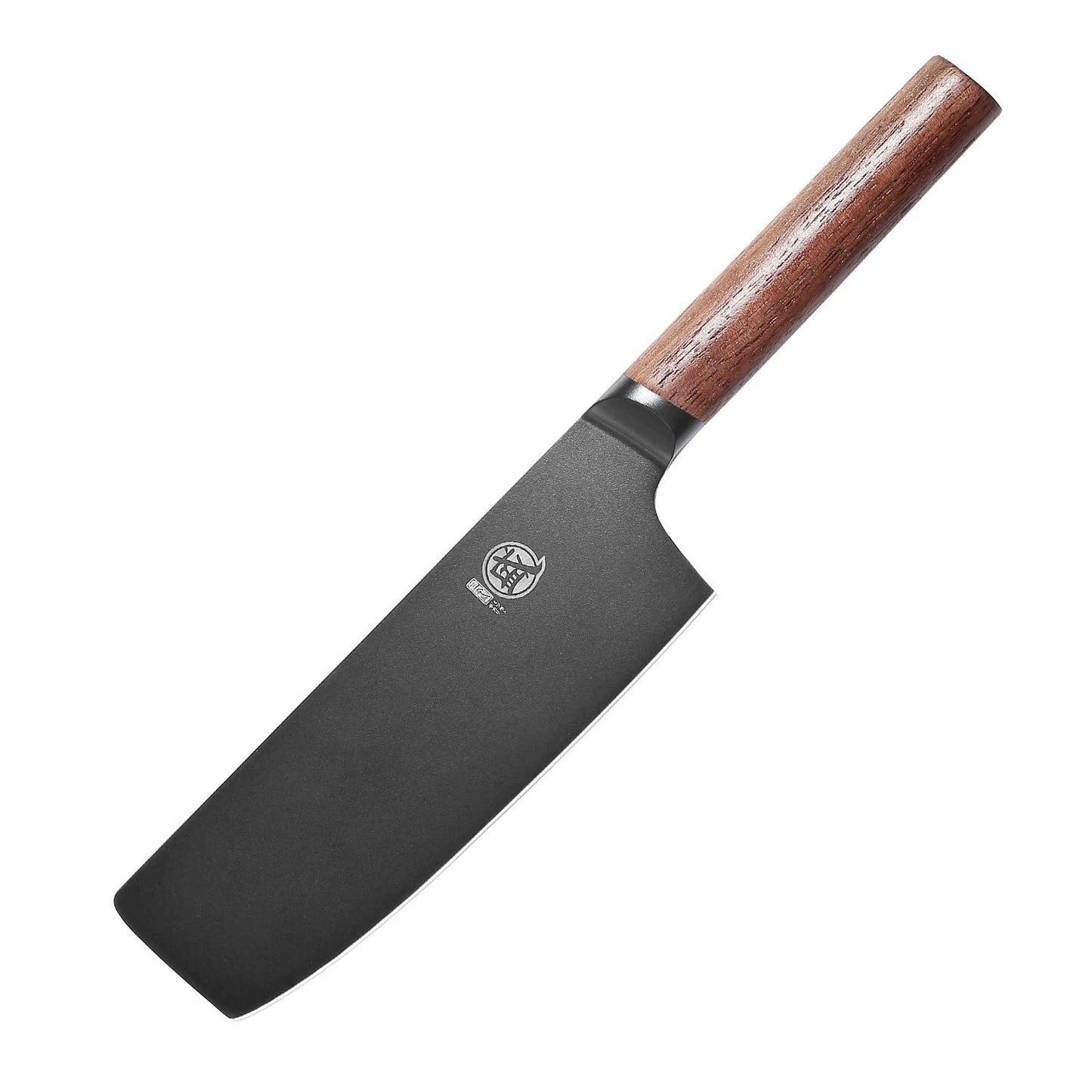 MITSUMOTO SAKARI 7 inch Japanese Nakiri Chef Knife, Professional Black Titanium Coated Vegetable Kitchen Knife, German Premium Alloy Steel Cooking Chef's Knives (Walnut Handle & Box Package)