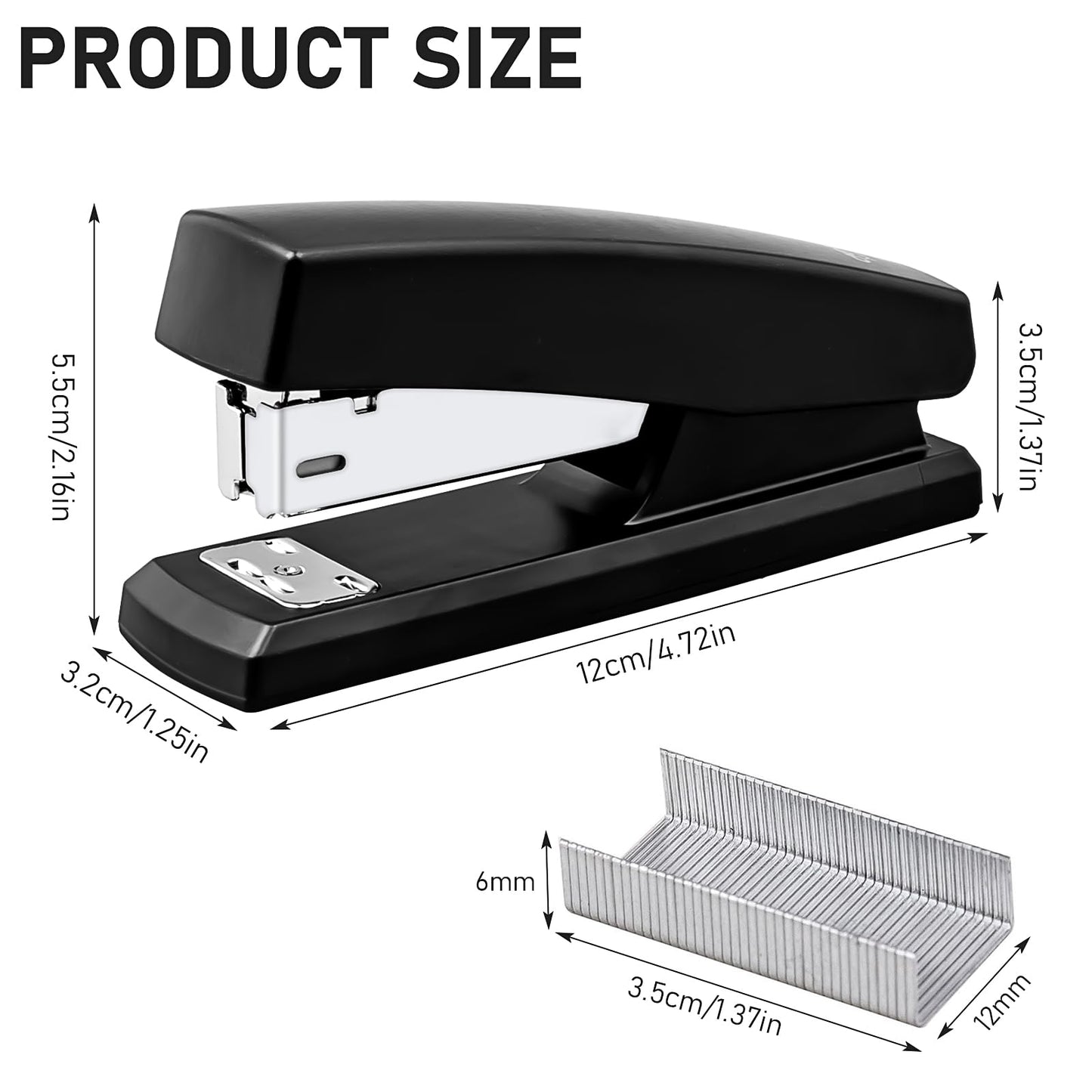 6 Pack Desktop Staplers with 3000 Staples 24/6 Staples, Heavy Duty Office Stapler 2-20 Sheet Capacity Basic Desk Stapler for School Office Supplies, No Jam, Non Slip, Black