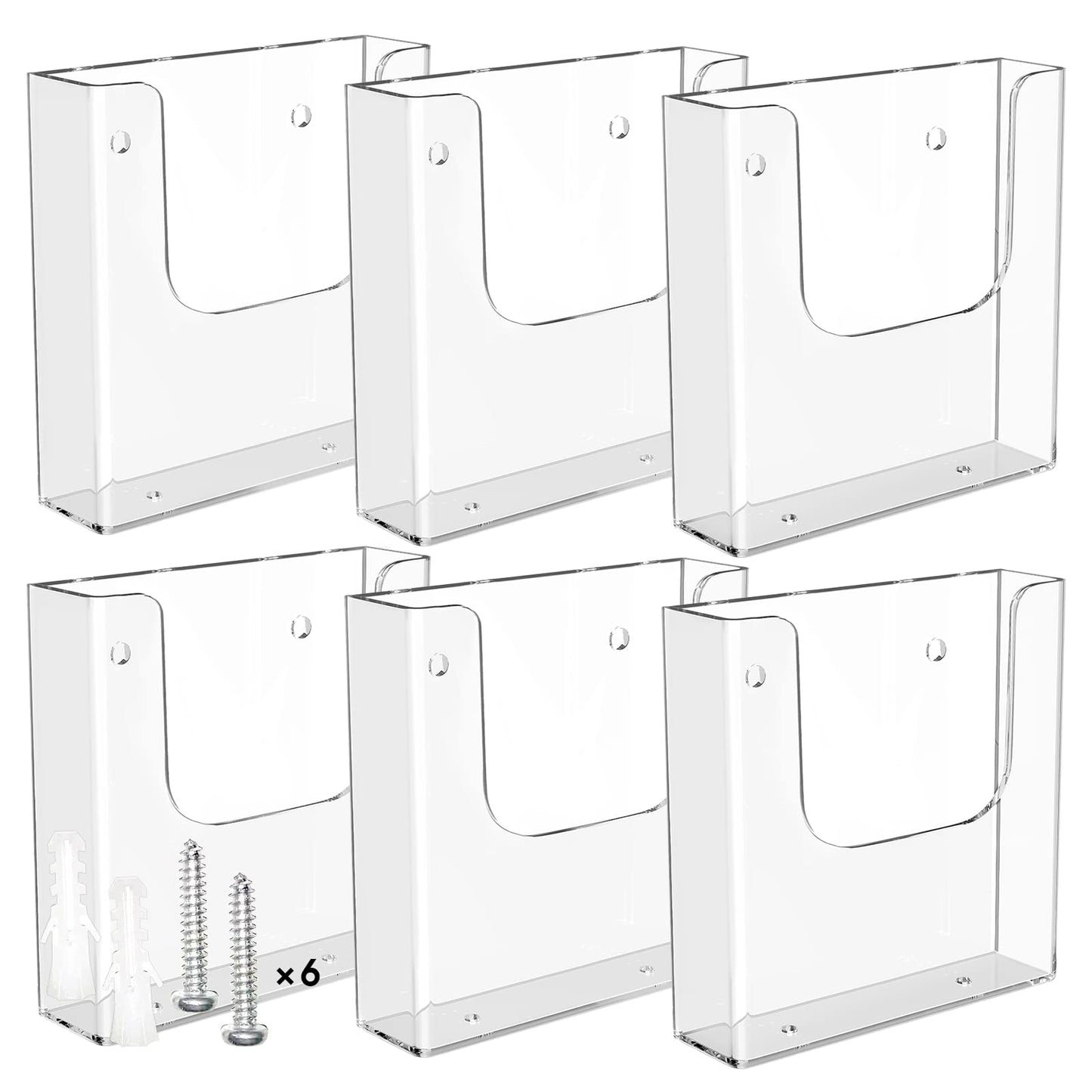 MaxGear Brochure Holder 6x9 Inch Acrylic Wall Mount Pamphlet & Flyer Holder, Clear Plastic Organizer for Handouts and Marketing Literature, 6 Pack