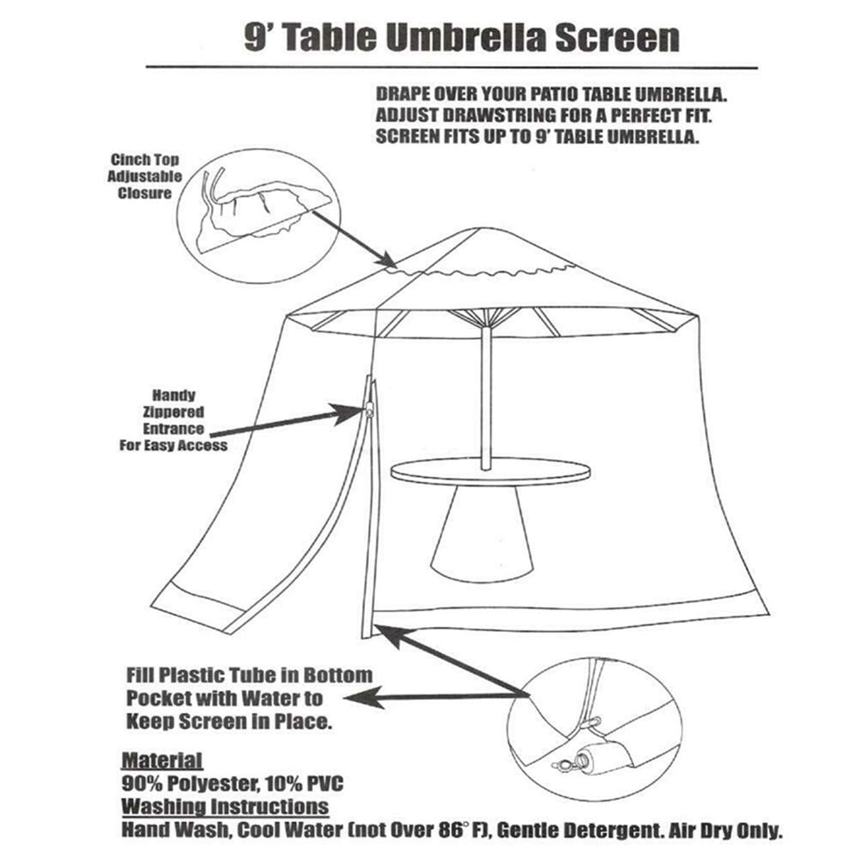 SOOSPE-MZ 10ft Patio Mosquito Netting Patio Umbrella Cover Mosquito Netting Screen,Windproof Anti-Mosquito with Zipper Portable Foldable Umbrella Mosquito Net（10'*10'*7.5'） (Black)