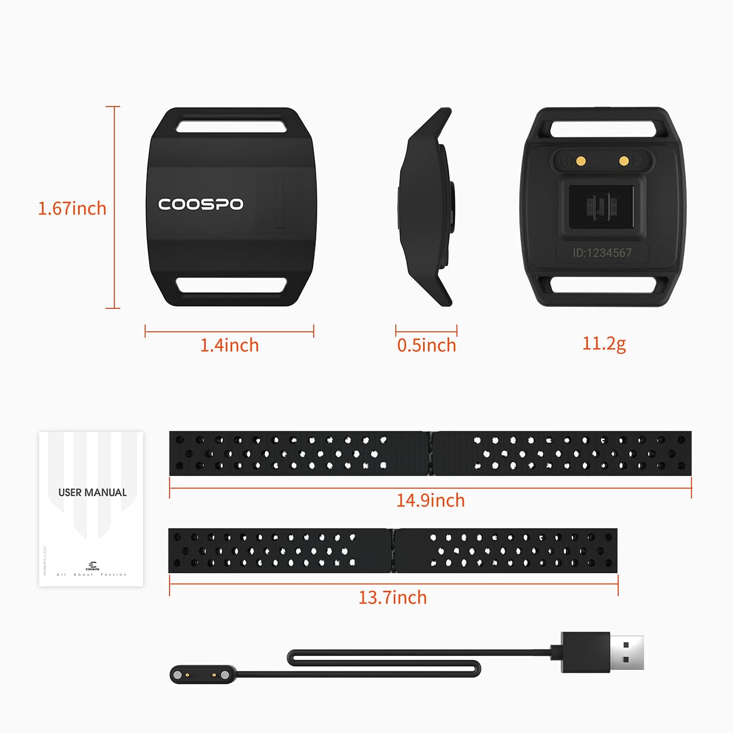 COOSPO Armband Heart Rate Monitor HW706, Bluetooth4.0 ANT+ HR Optical Heart Rate Sensor for Sport Fitness, Chargeable Dual HR Band IP67 HRM, Compatible with Peloton,Wahoo,Polar,Strava,Zwift,DDP Yoga