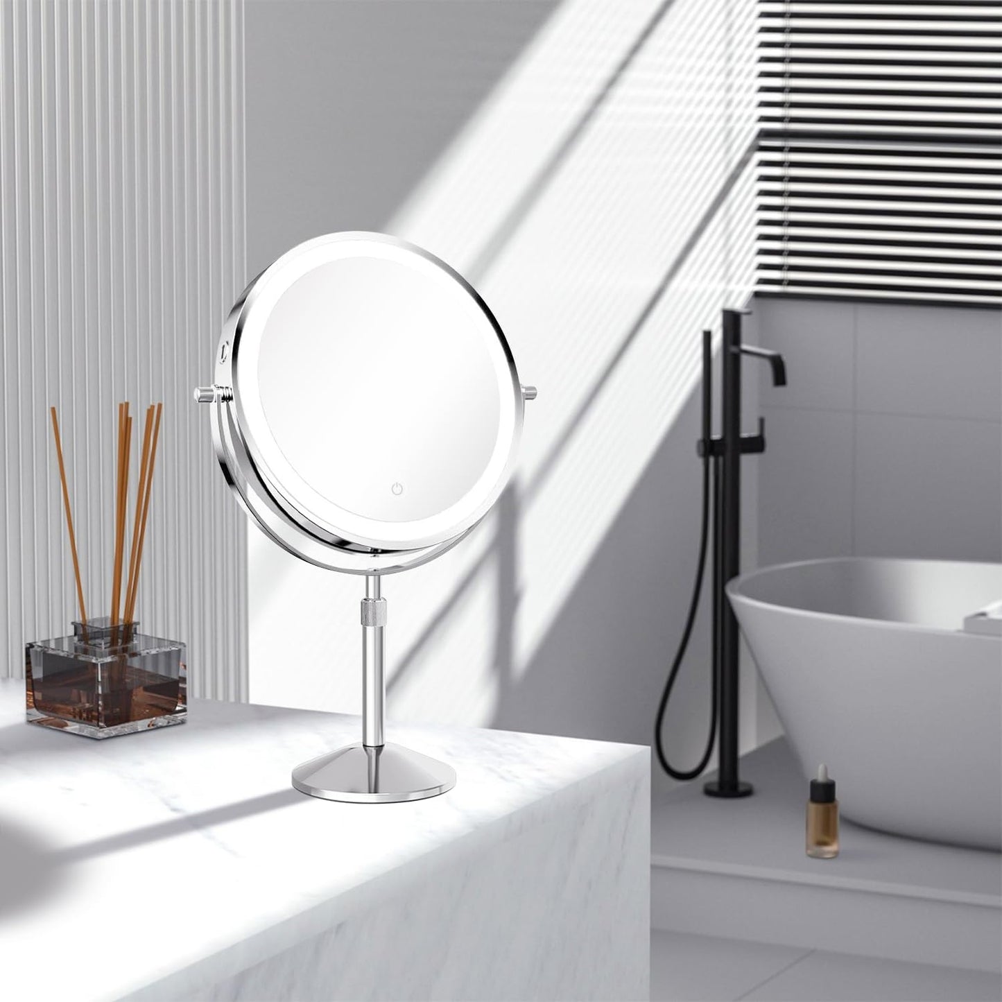 BTremary 20X Make Up Mirror with Lighting Adjustable Height, 8” Magnifying Mirror with Lights, 2500mAh Illuminated Makeup Mirror 360 Rotation Light Up Mirror for Detail Makeup in Bathroom/Bedroom.