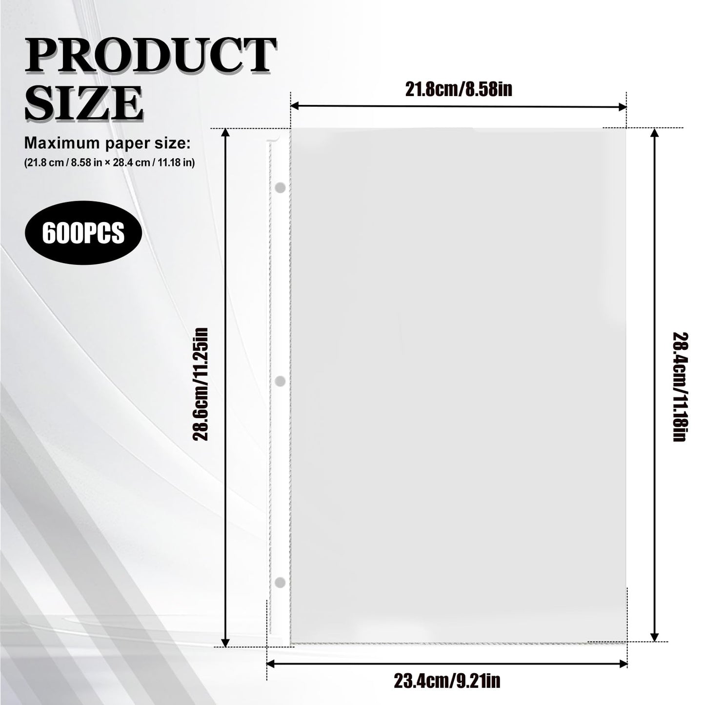 Sheet Protectors, 600 Pack Clear Page Paper Protectors 8.5 x 11 Inch for 3 Ring Binder, Non-Glare Plastic Binder Sleeves for Documents, Photos
