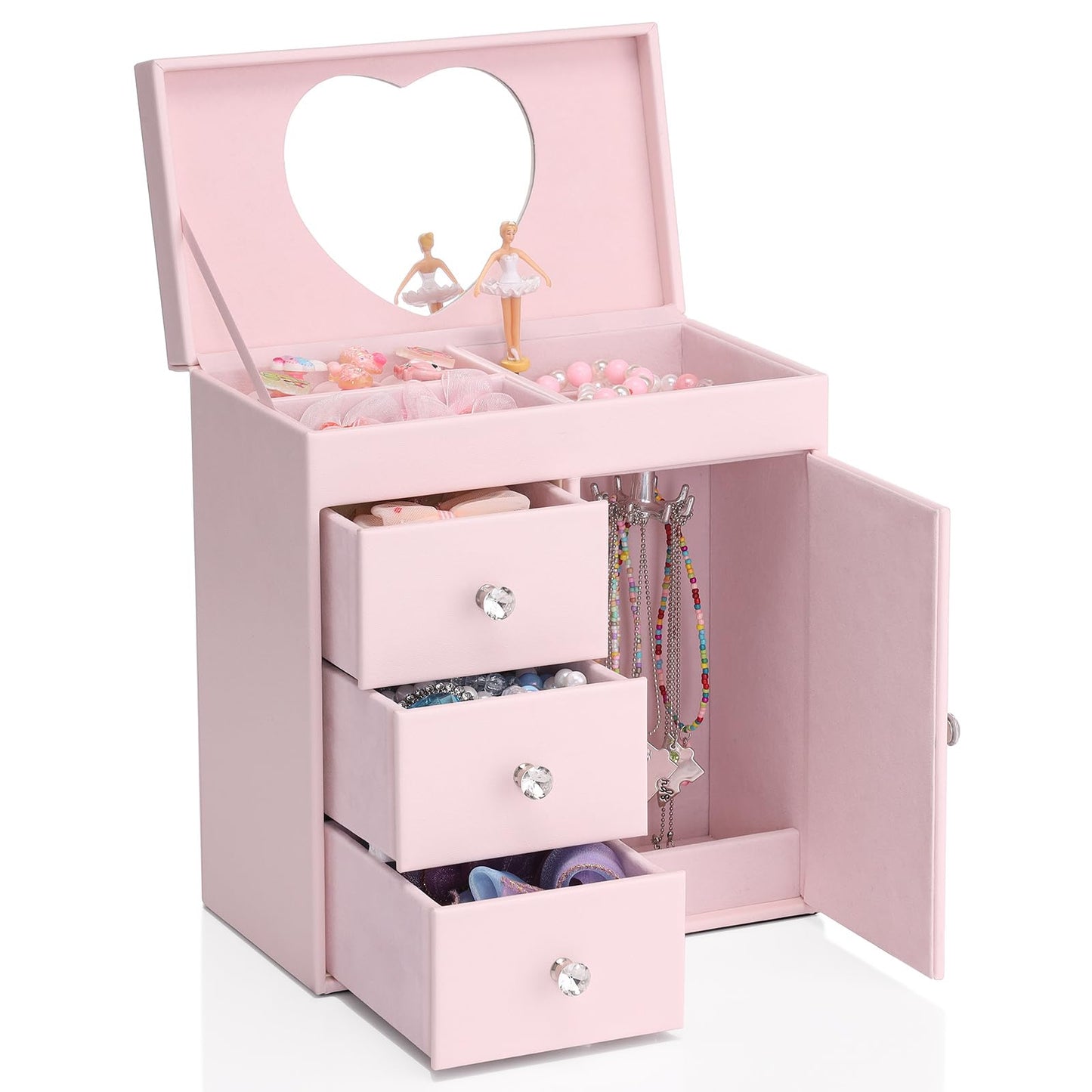Vlando Musical Jewelry Box for Girl,4 Layer Large Music Jewelry Boxes with Ballerina,Girls Jewelry Box with Mirror, Birthday Childrens Gifts,Girls Gifts 8-12 years old,Light Pink