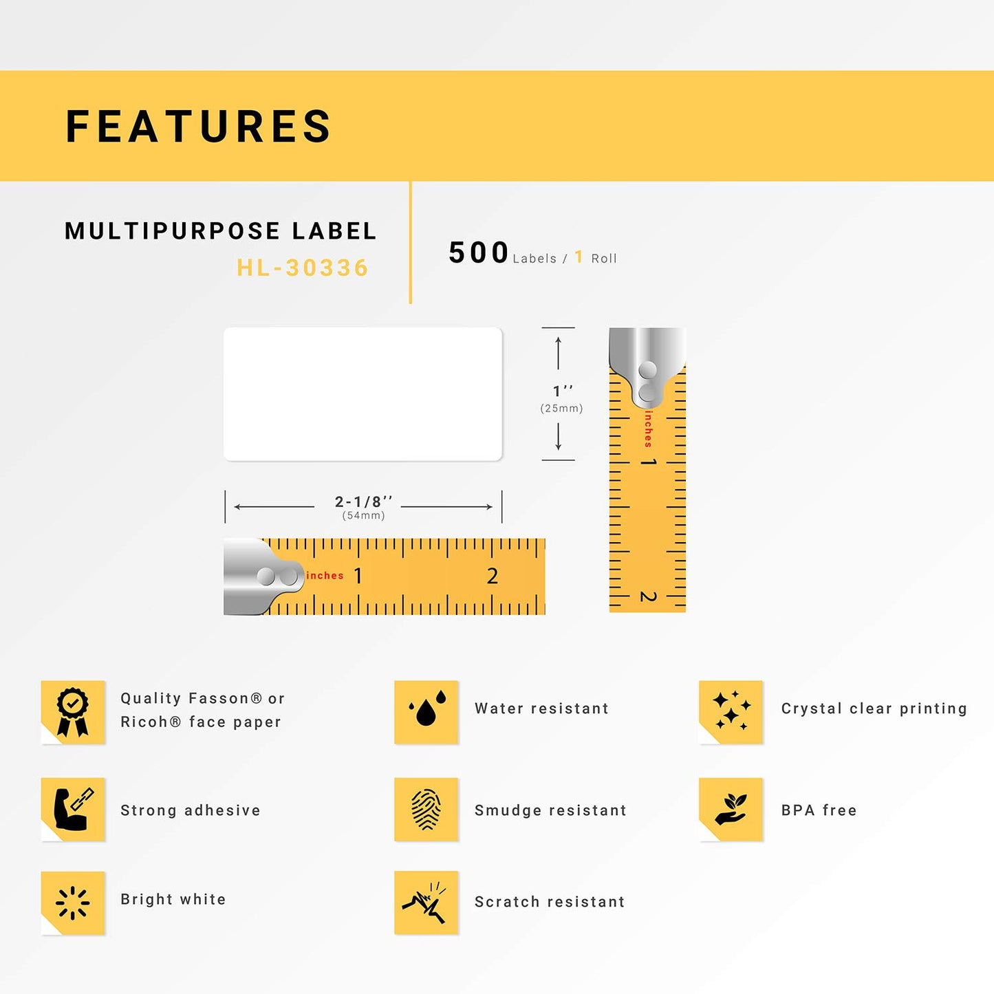 DYMO-Compatible 30336 Multipurpose Labels (1" x 2-1/8") -- BPA Free! (12 Rolls; 500 Labels per Roll)