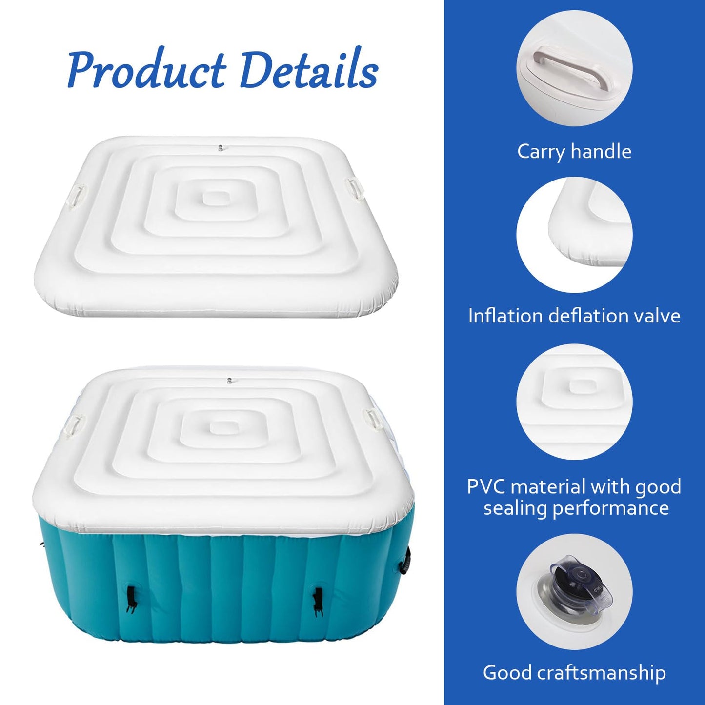 4.6 Ft Inflatable Hot Tub Cover, Square Hot Tub Cover Replacement Foldable Spa Covers Protector for Outdoor Inflatable Hot Tub, Rainproof and Tearproof