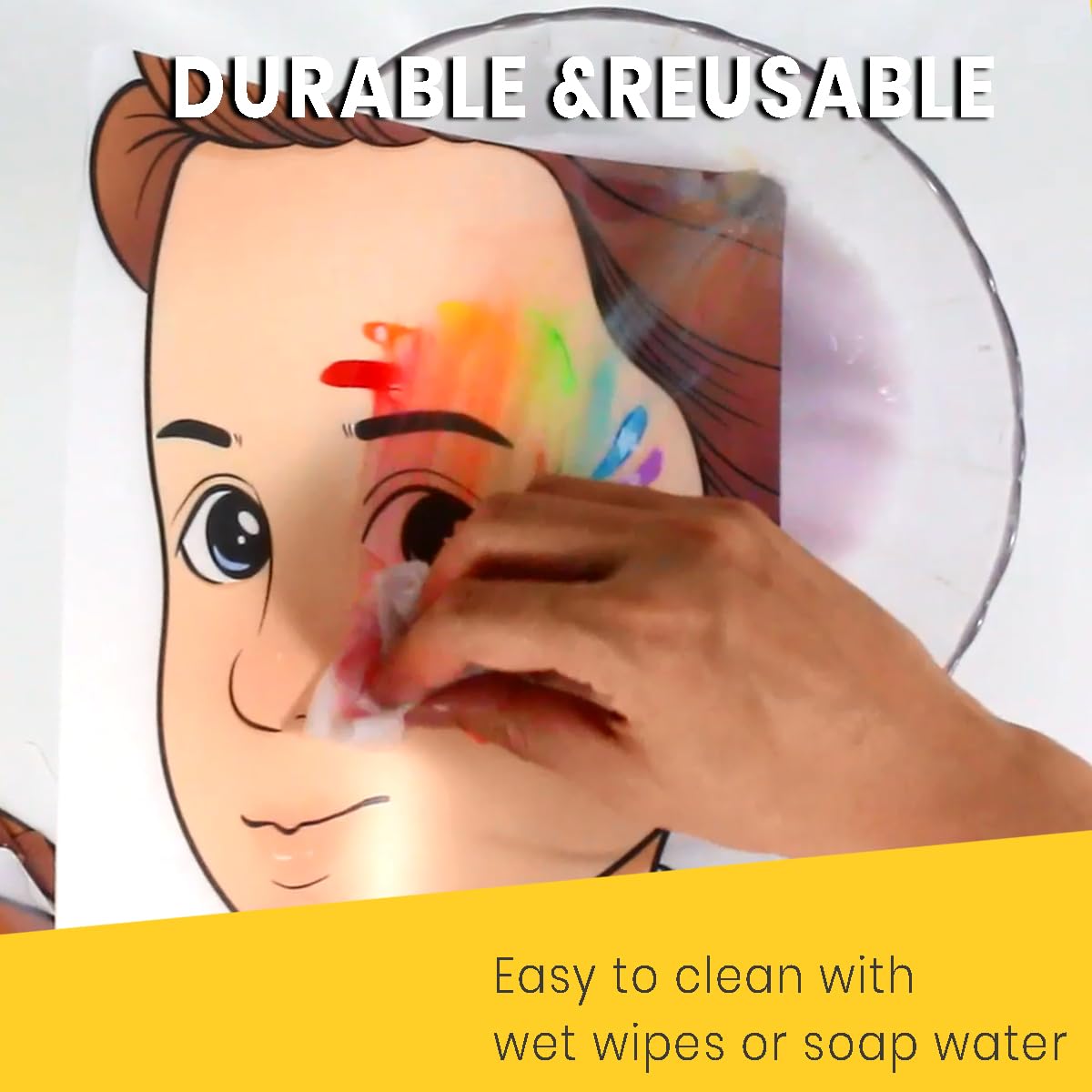 Bowitzki Face Painting Practice Board, 5-Piece Reusable Colorful Face Paint Practice Board, A4 Size