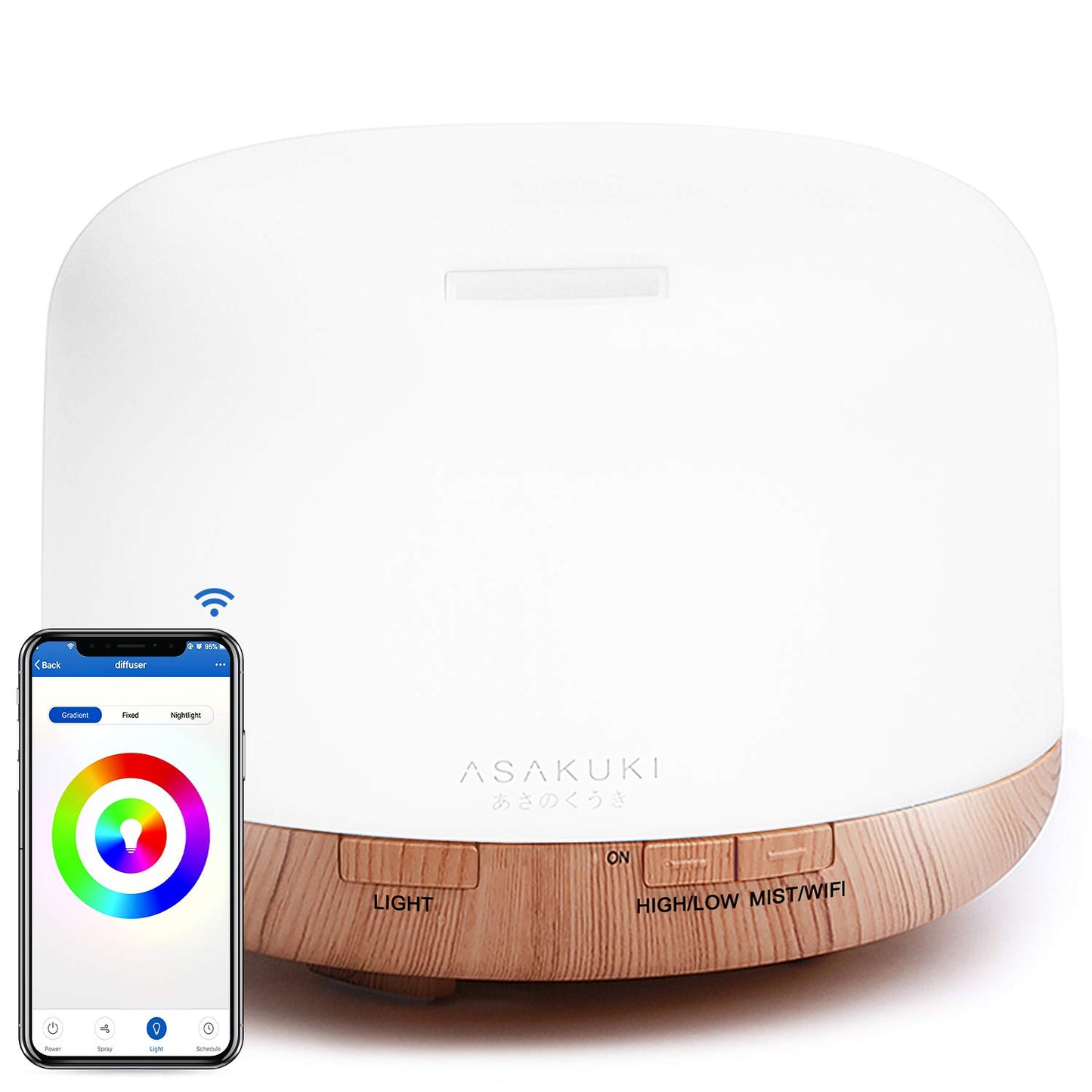 ASAKUKI Essential Oil Diffuser WiFi Smart Humidifier Compatible with Alexa, 500ml Ultrasonic Aromatherapy Diffuser for Home Office Babyroom, Adjustable Cool Mist and Waterless Auto Shut-Off