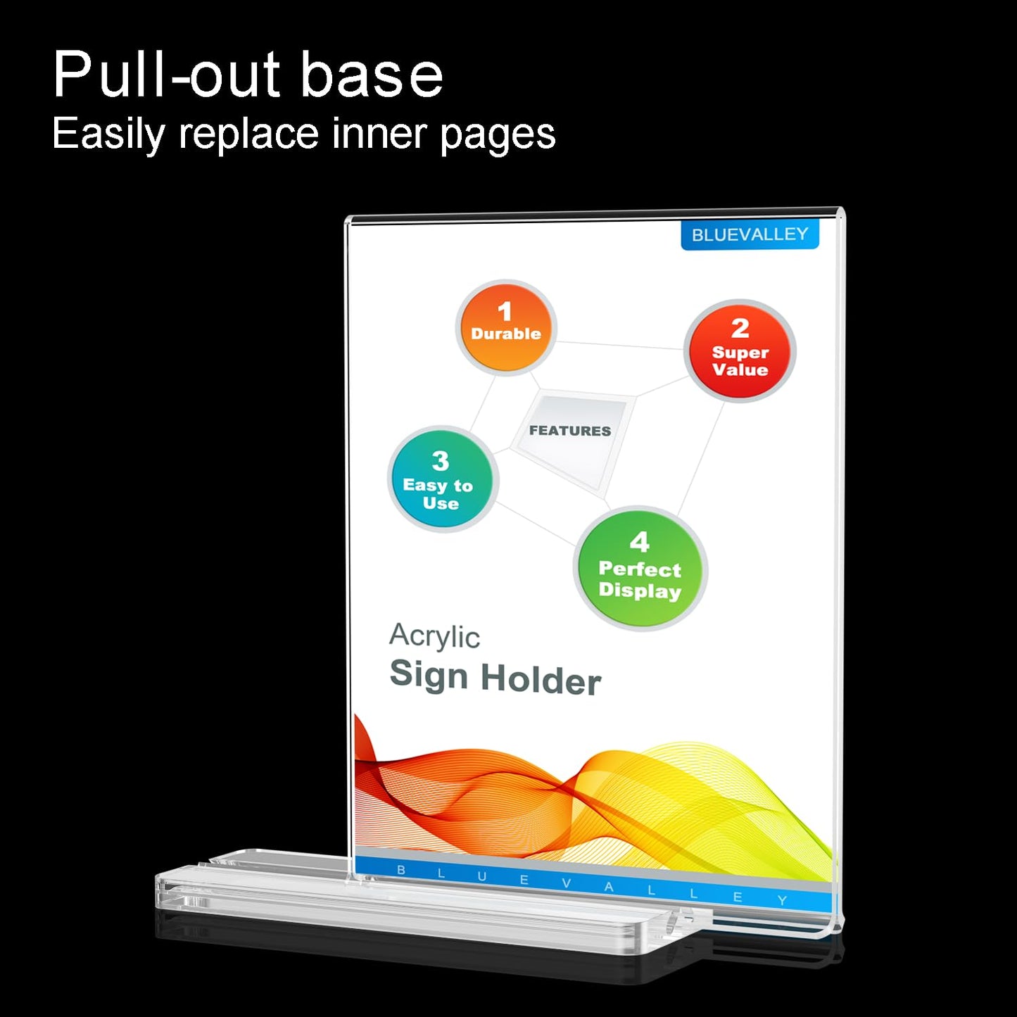 BlueValley 8.5x11 Acrylic Sign Holder Vertical, 6 Pack Clear Table Menu Signs Holder Plastic Paper Display Stand Double Sided Picture Frame Desktop Acrylic Stands for Office, Home, Restaurant, Retail, Show Fair