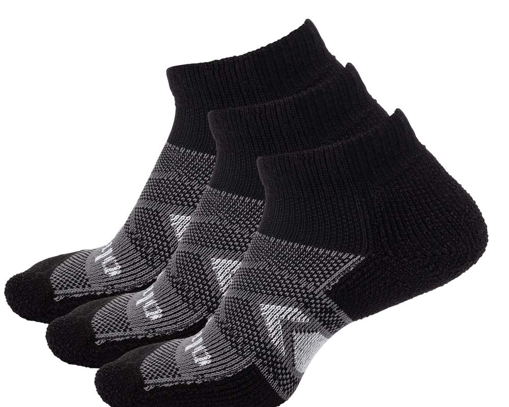 thorlos Wcmu Max Cushion 12 Hour Shift Ankle Socks, Black/Grey (3 Pair Pack), Medium