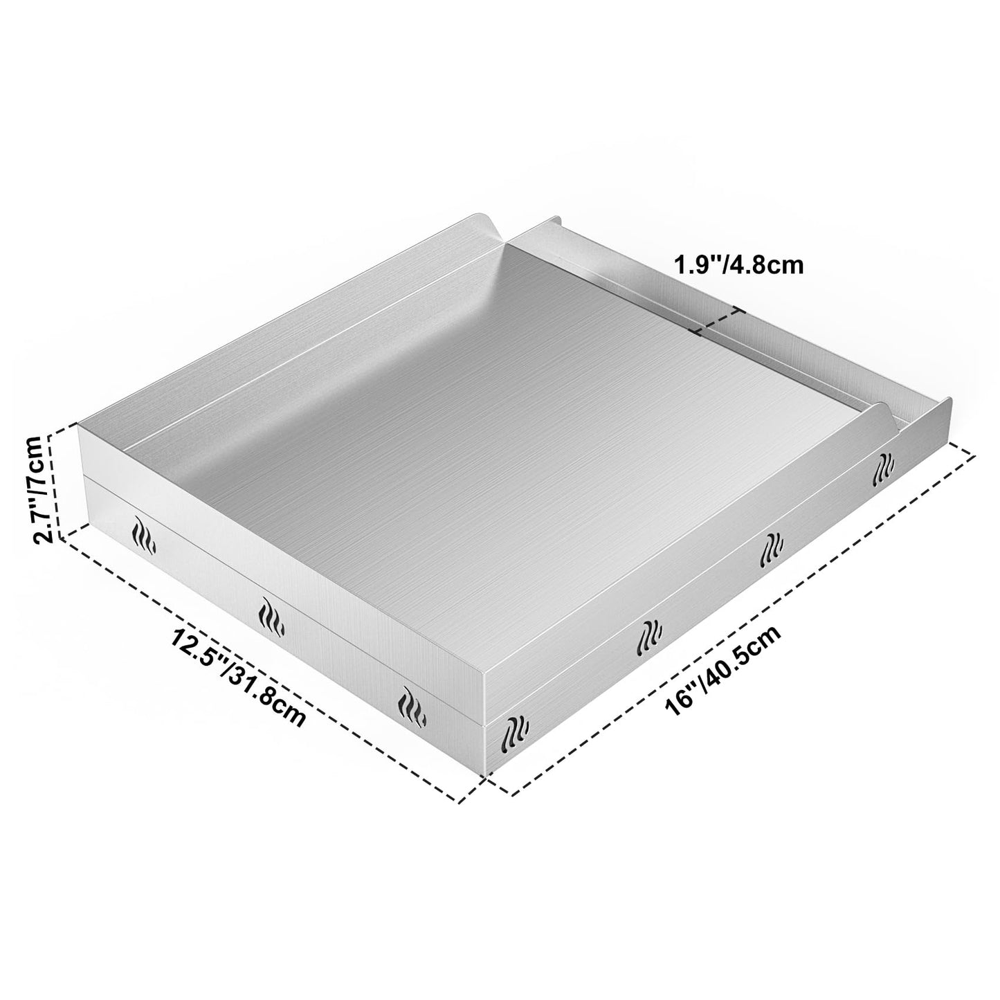 only fire Compact Stainless Steel Grill Griddle for Gas BBQ Grills, 12.5" x 16" Portable Flat Top Griddle with Grease Trough for Camping, Breakfast & Small Family Cooking