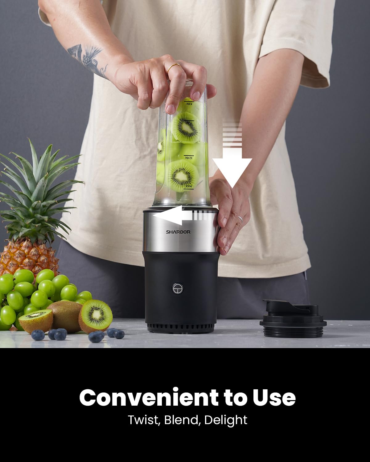SHARDOR Smoothie Blender 900W Personal Blender with 2 * 24Oz BPA-Free Portable Cups Smoothie Maker Detachable 6-leaf Blade Mixer Blenders for Smoothies, Shakes &Juices, Cleaning Brush, Black