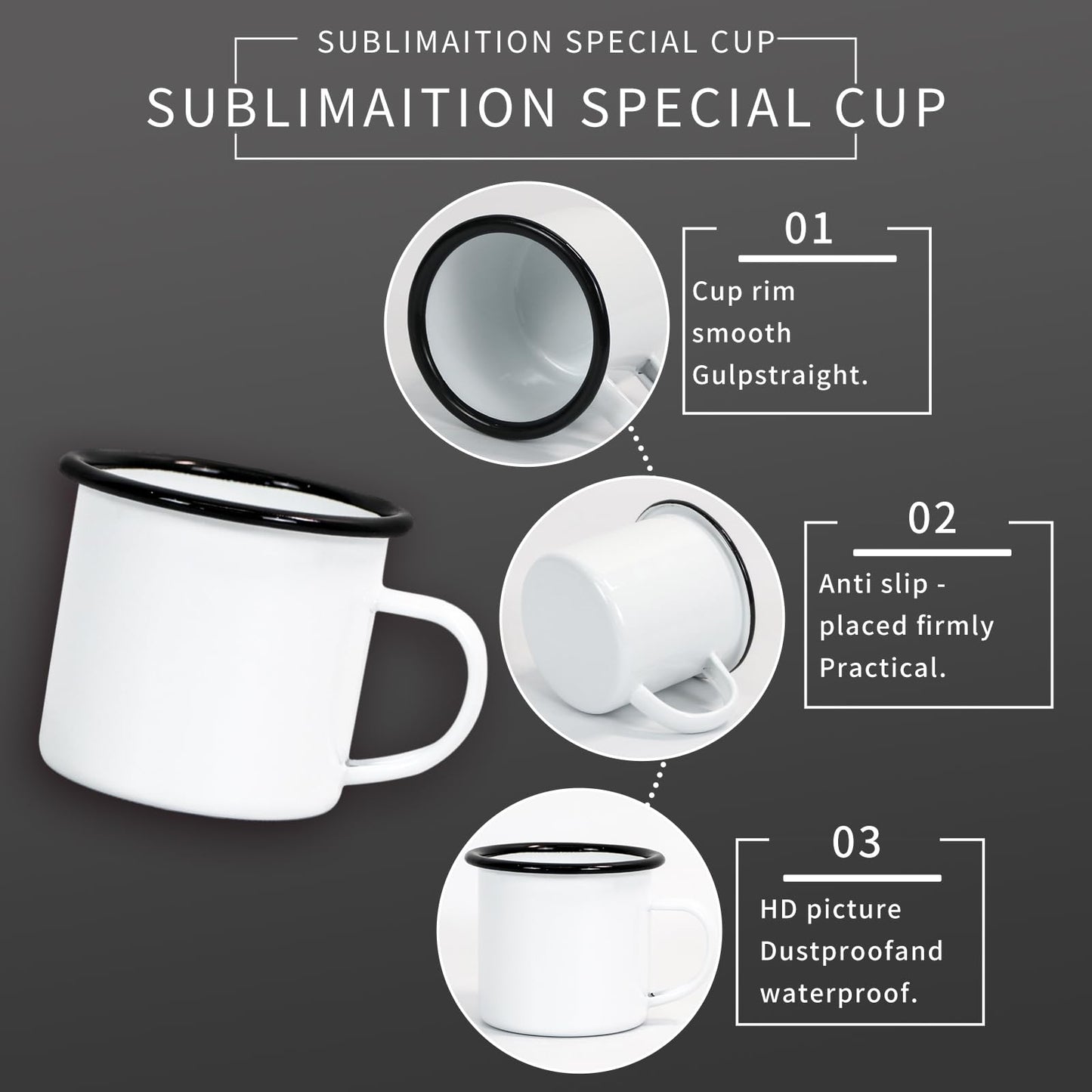 MAIKESUB 12 pcs Sublimation Blanks Enamel Mug 12 OZ with Black Rim Camping Travel Coffee Metal Mug Can be used as a gift for Christmas Thanksgiving Mother's Day Father's Day