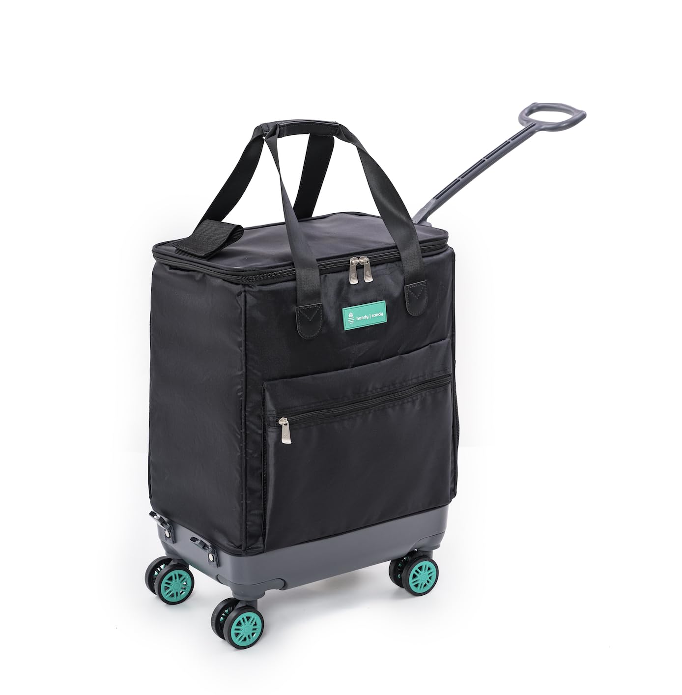 Handy Sandy All-Purpose Roller Bag – Foldable Top-Opening Tote on Wheels with Zipper Closure, 8 Spinner Wheels, Lightweight – Travel, Groceries, Laundry, Work, Everyday Hauling - Patent-Green