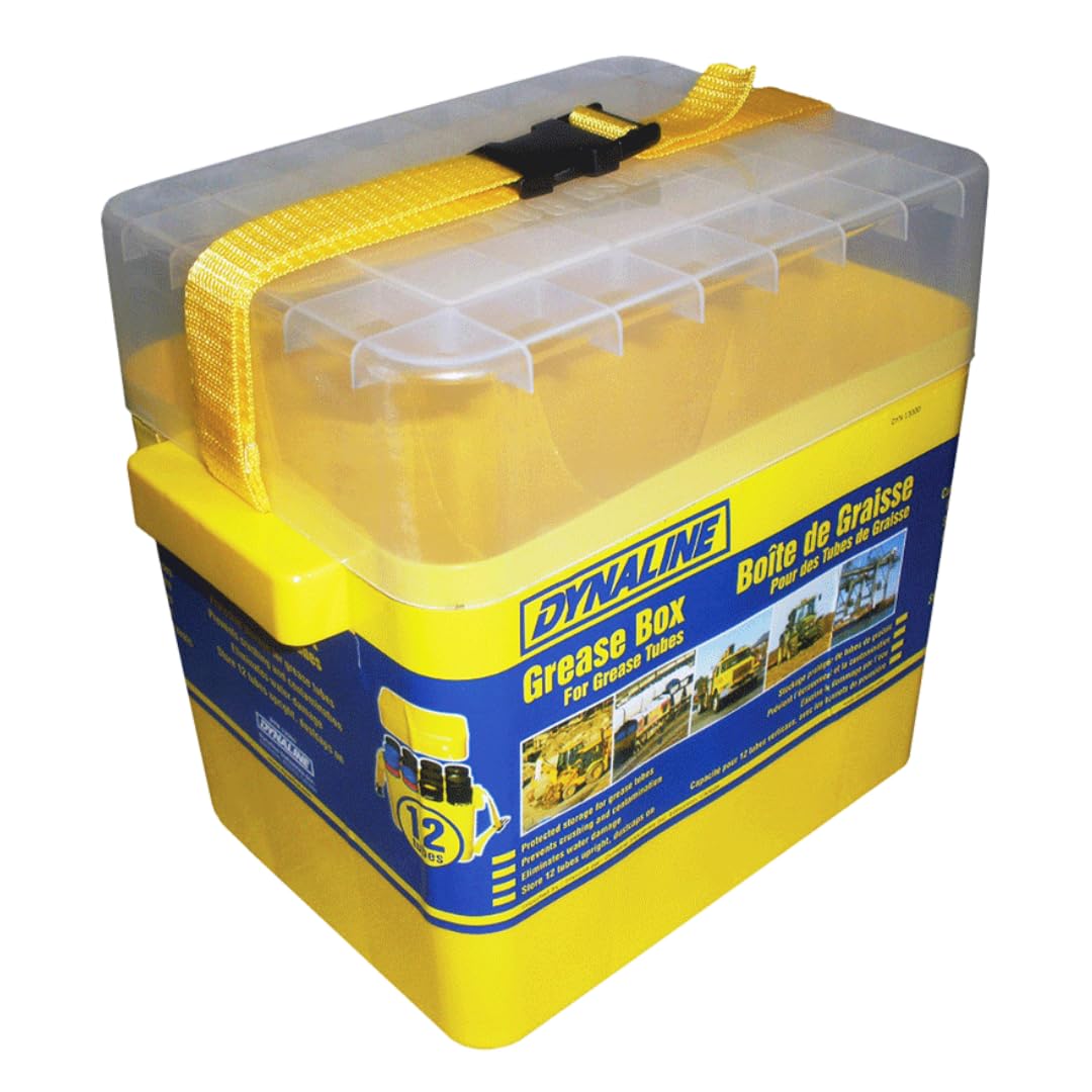 Dynaline Grease Box | Secure Storage for 12 Grease Tubes | Snap-Top Lid, Grip Handles & Carry Strap