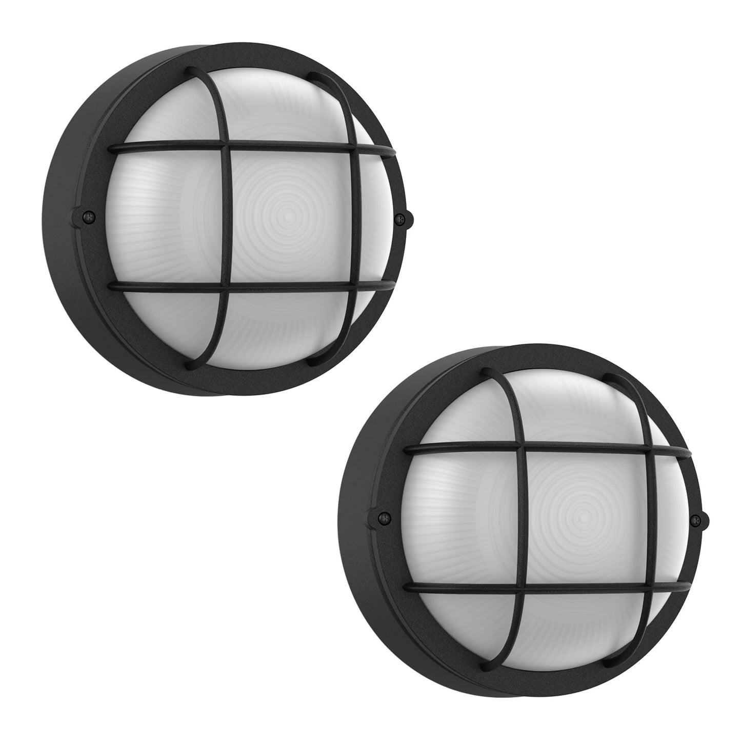 8 Inch Black Round Bulkhead LED Light Set of 2,Nautical Outdoor Light Black Round LED Sauna Lights 3000K,1500LM,15W