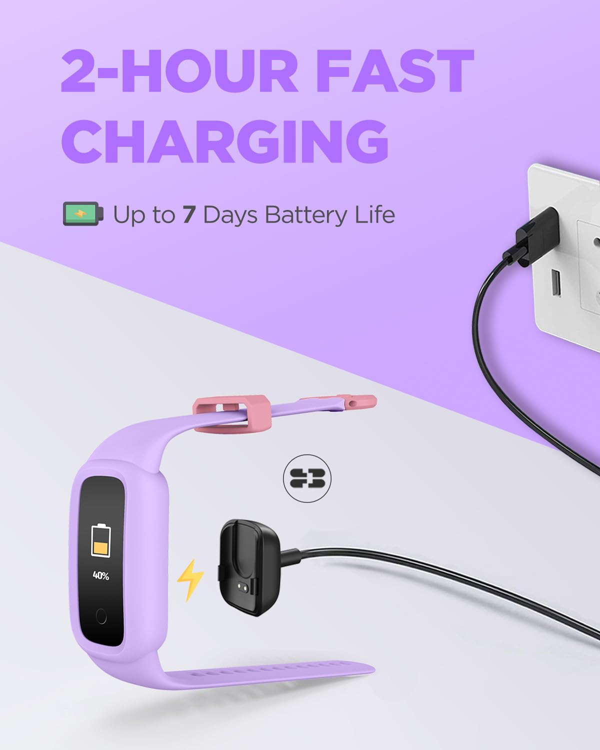 BIGGERFIVE Vigor 2 L Kids Fitness Tracker Watch for Boys Girls Ages 5-15, Activity Tracker, Heart Rate Sleep Monitor, IP68 Waterproof, Pedometer, Calorie Step Counter Watch, Lilac