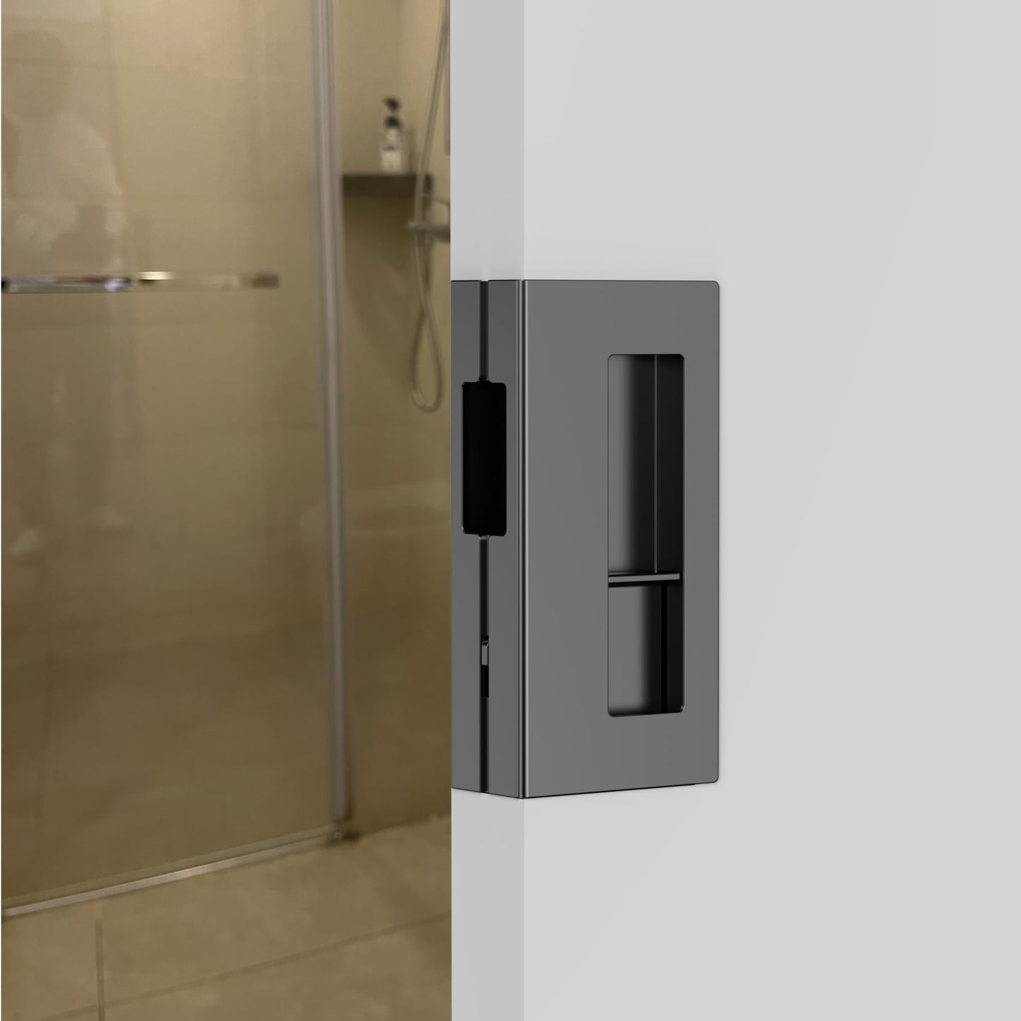 Pocket Door Lock with Pull, Sliding Door Handle for 1-3/8”Thickness Wooden Door Replace Old Or Damaged Privacy Pocket Door Hardware (Matt Black)