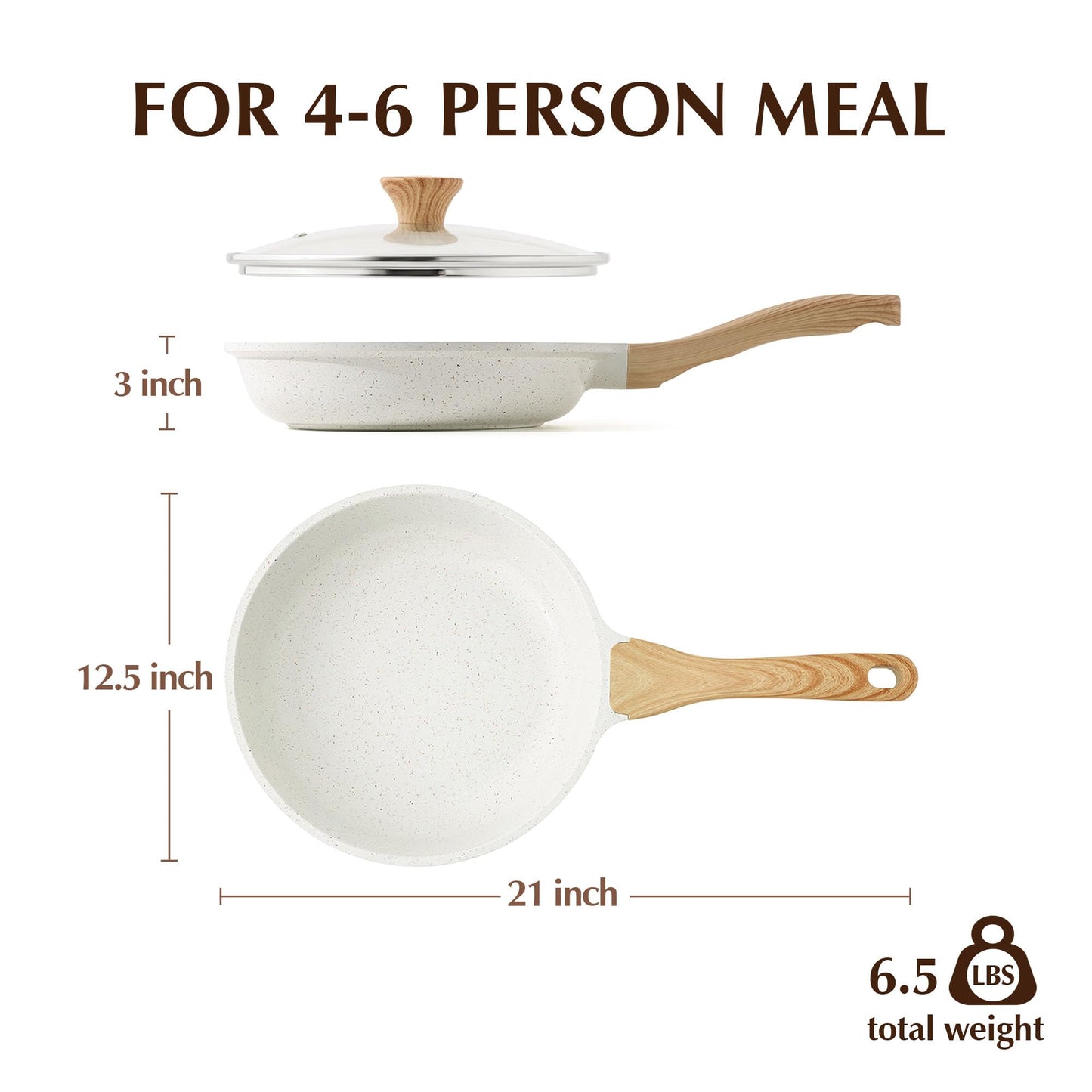SENSARTE Nonstick Ceramic Frying Pan Skillet with Lid, 12.5 Inch Omelet Pan, Healthy Non Toxic Chefs Pan, Induction Compatible Egg Pan with Heat Resistant Handle, Free of Intentionally Added PFAS/PTFE