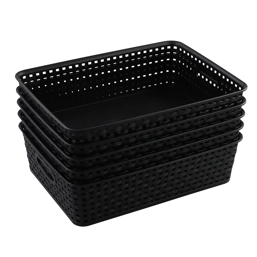 Qqbine Plastic Office A4 Basket Tray, Desk Tray Organizer, Black, 5 Packs