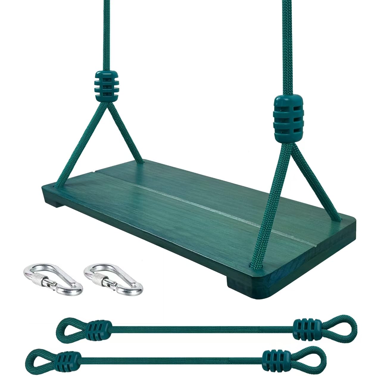 NOSTIFY Wooden Swing Seat, Nostalgic Outdoor Wood Swing for Kids Adults, Hanging Tree Straps Set Accessories for Backyard Patio Garden Playground (Green)