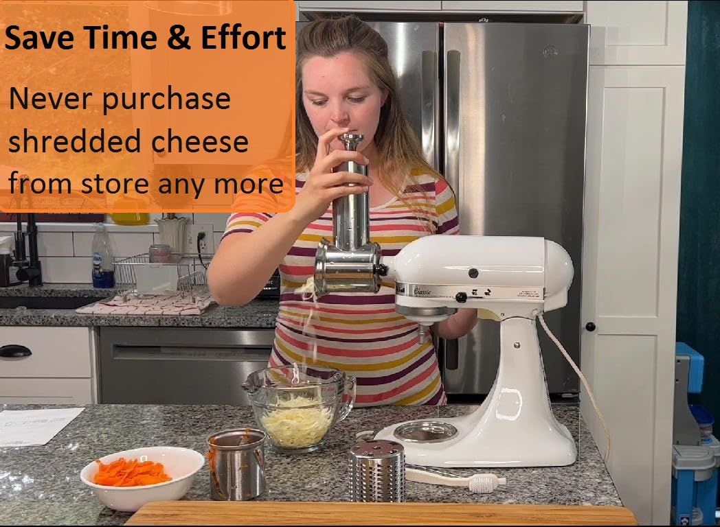 Stainless Steel Slicer Shredder Attachment for KitchenAid Mixers, Dishwasher Safe Vegetable Salad Maker Accessories with 3 Cutting Blades