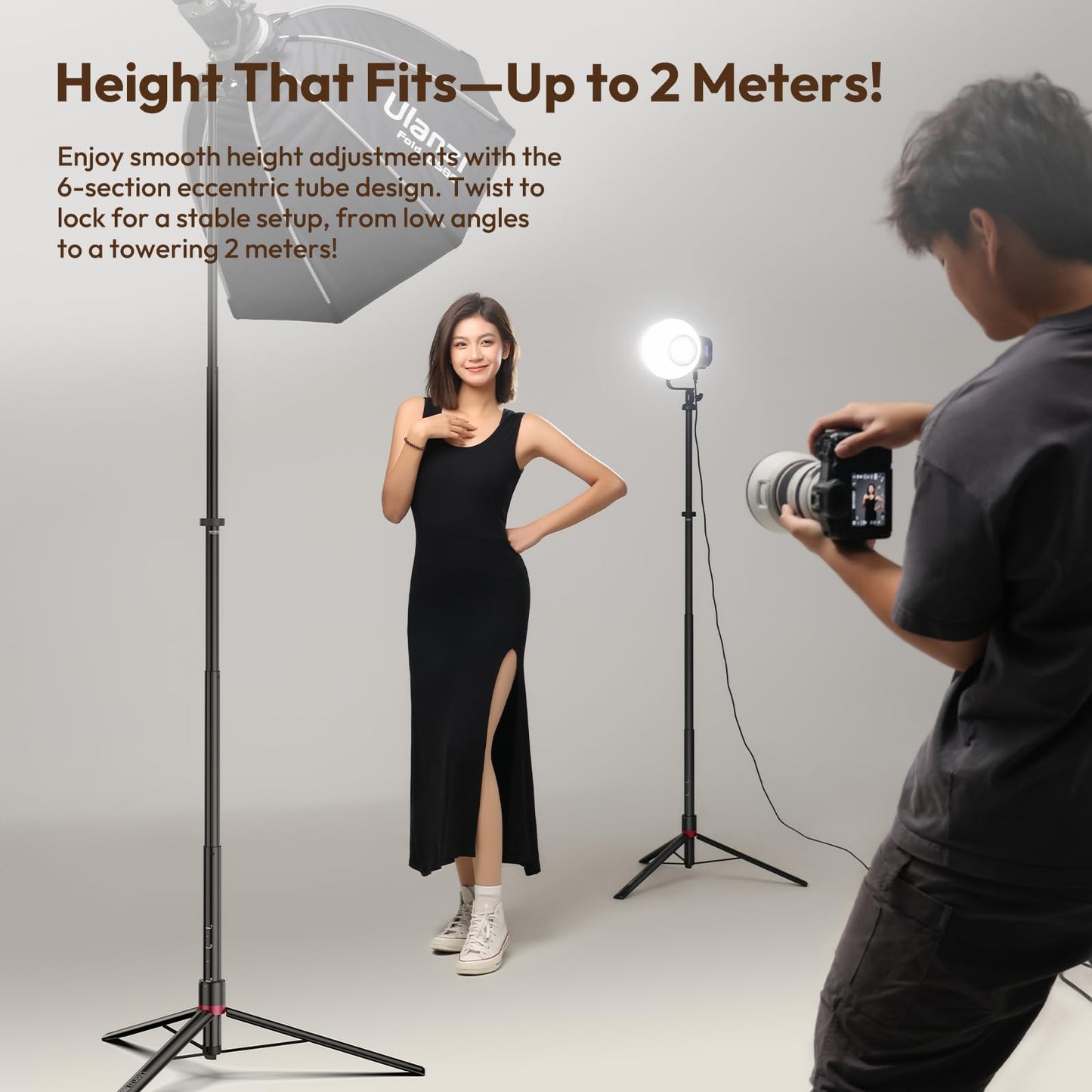 ULANZI 2M/78.74“ Light Stand Aluminum Alloy Up to 5KG Eccentric Tube Portable Heavy Duty Tripod Dual Locking Quick Release
