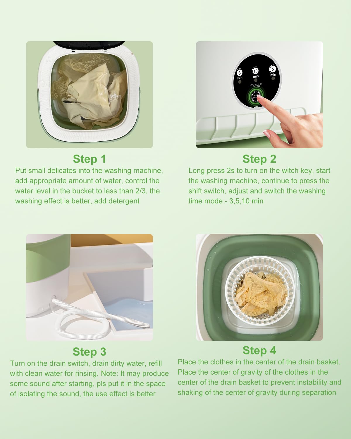 Portable Washing Machine, 16L Mini Washer Washer,3 Cleaning Modes Suitable For Home Apartments Dormitories, Hotels, Small Clothes Folding Washing Machine Of Underwear, Baby And Small Delicates