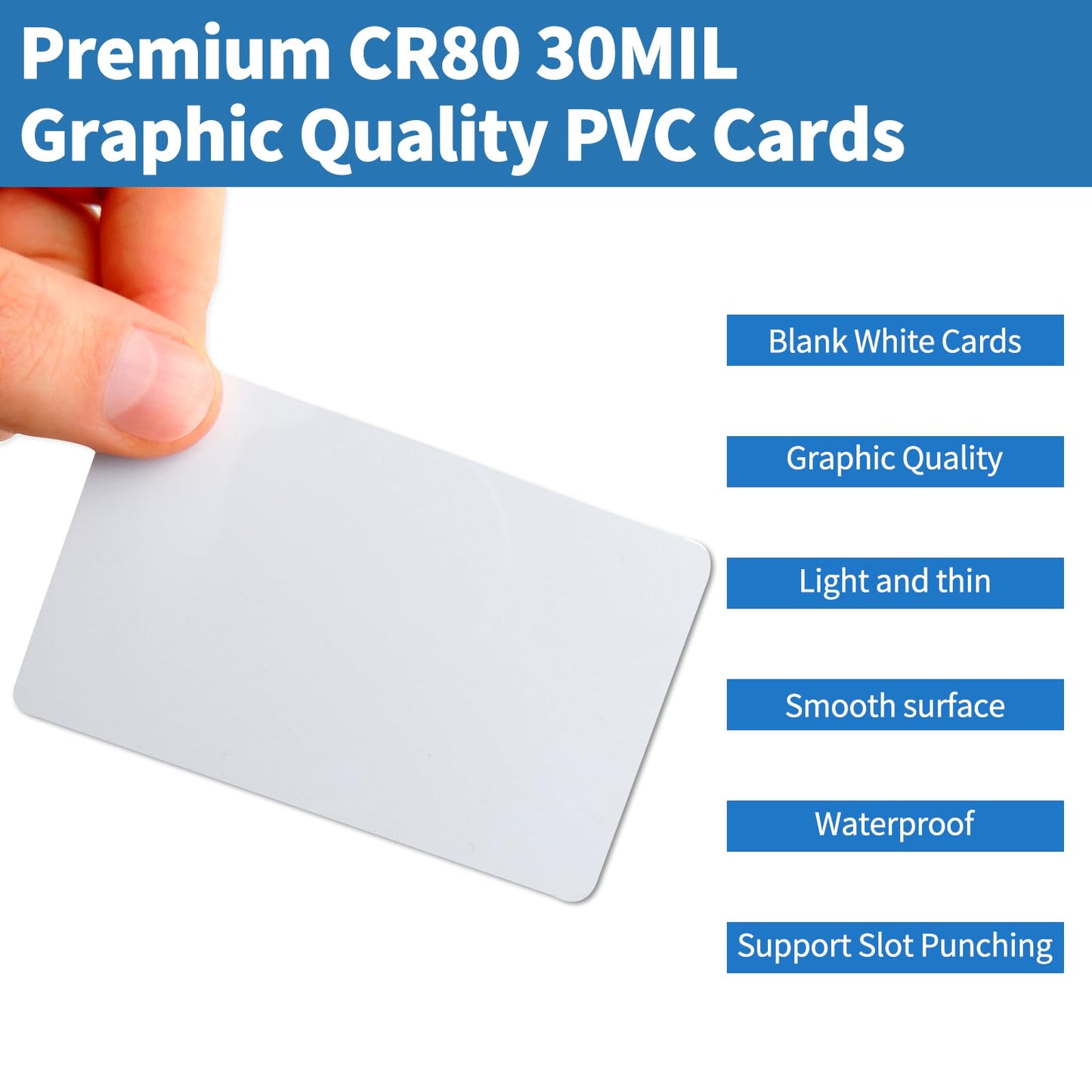 500 Pack - Premium Blank PVC Cards for ID Badge Printers - Premium Quality White CR80 30 Mil (CR8030) by KLMNDUO - Compatible with Most Photo ID Badge Printers(White)